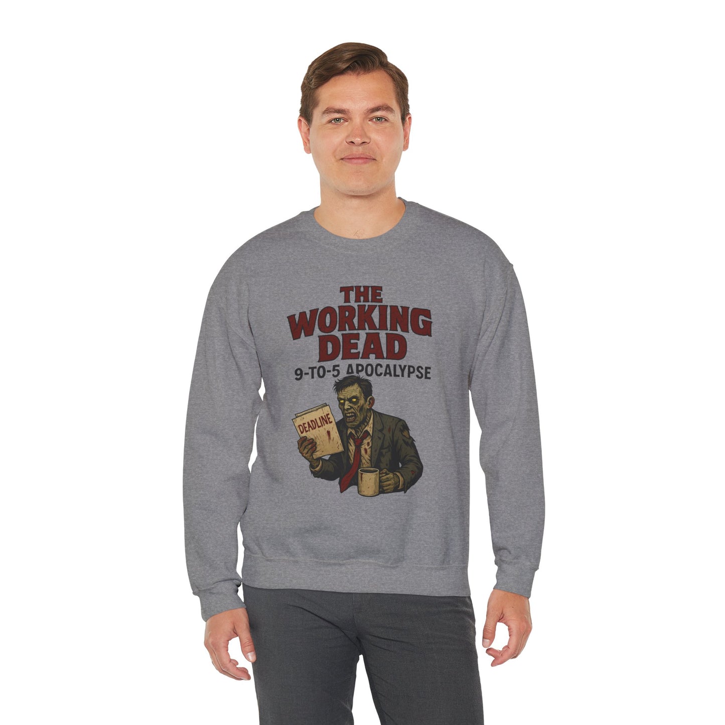 Men's The Working Dead 9-to-5 Apocalypse Sweatshirt, Funny Office Zombie Horror Pullover, Halloween Zombie Work Top