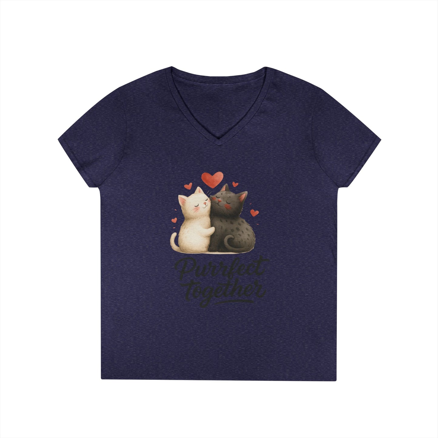 Cute Cat Love V-Neck T-Shirt, Animal Lover Gift, Valentine's Day Shirt, Cat Mom Gift, Cute Graphic Tee