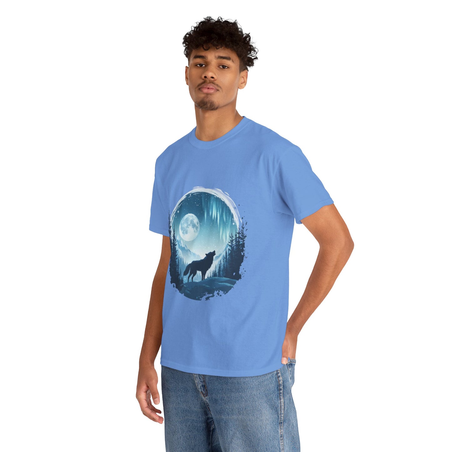 Howling Wolf Under Moonlight Men's T-Shirt, Full Moon Forest Scene Tee, Nature Lover Gift, Outdoor Adventure Clothing