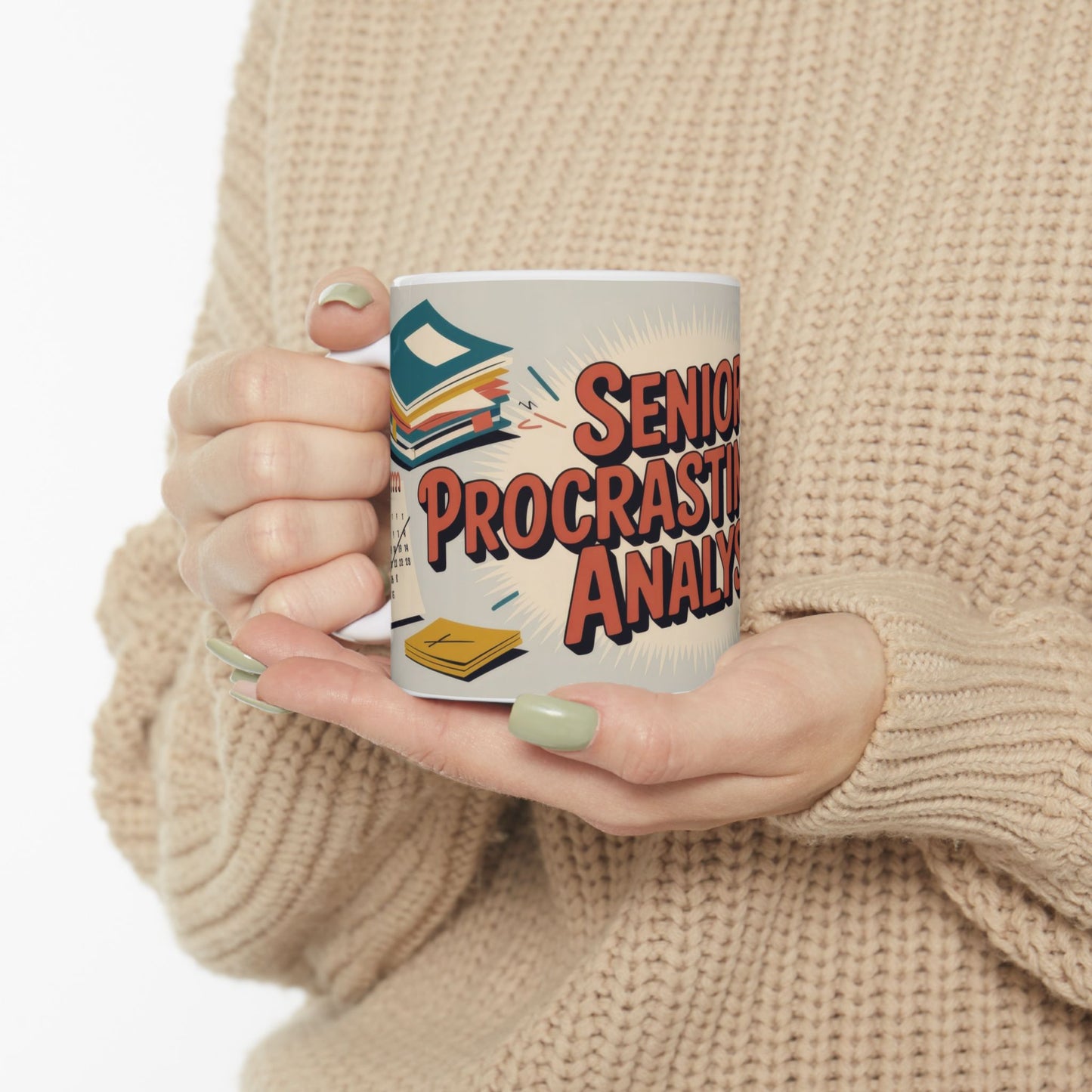 Senior Procrastination Analyst Mug, Funny Coffee Cup for Office, Gift for Coworkers, Humorous Ceramic Mug, Deadline Joke Coffee Mug