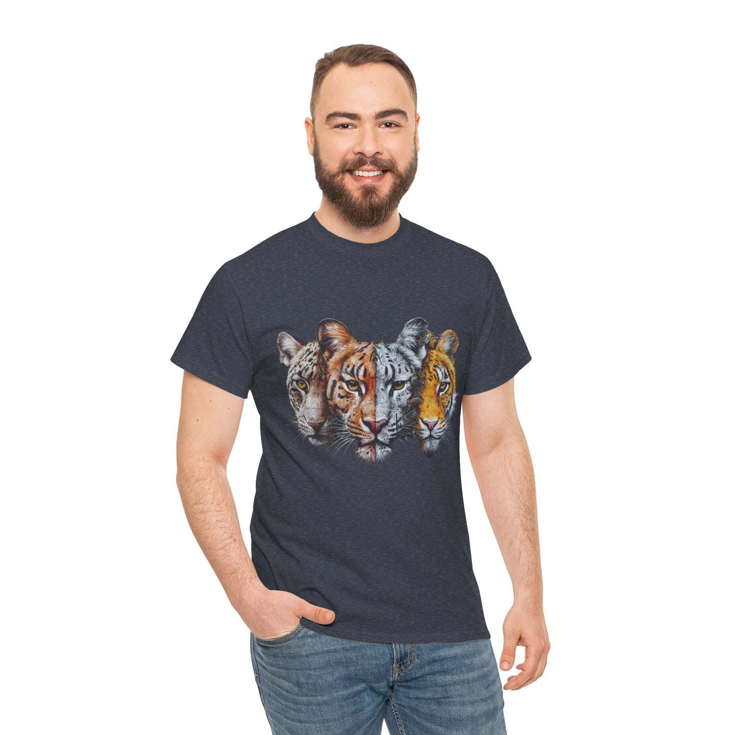 Wildlife Fusion Unisex Heavy Cotton Tee - Nature Lover's Apparel, Tiger Graphic Shirt, Animal Enthusiast Gift, Eco-Friendly Fashion