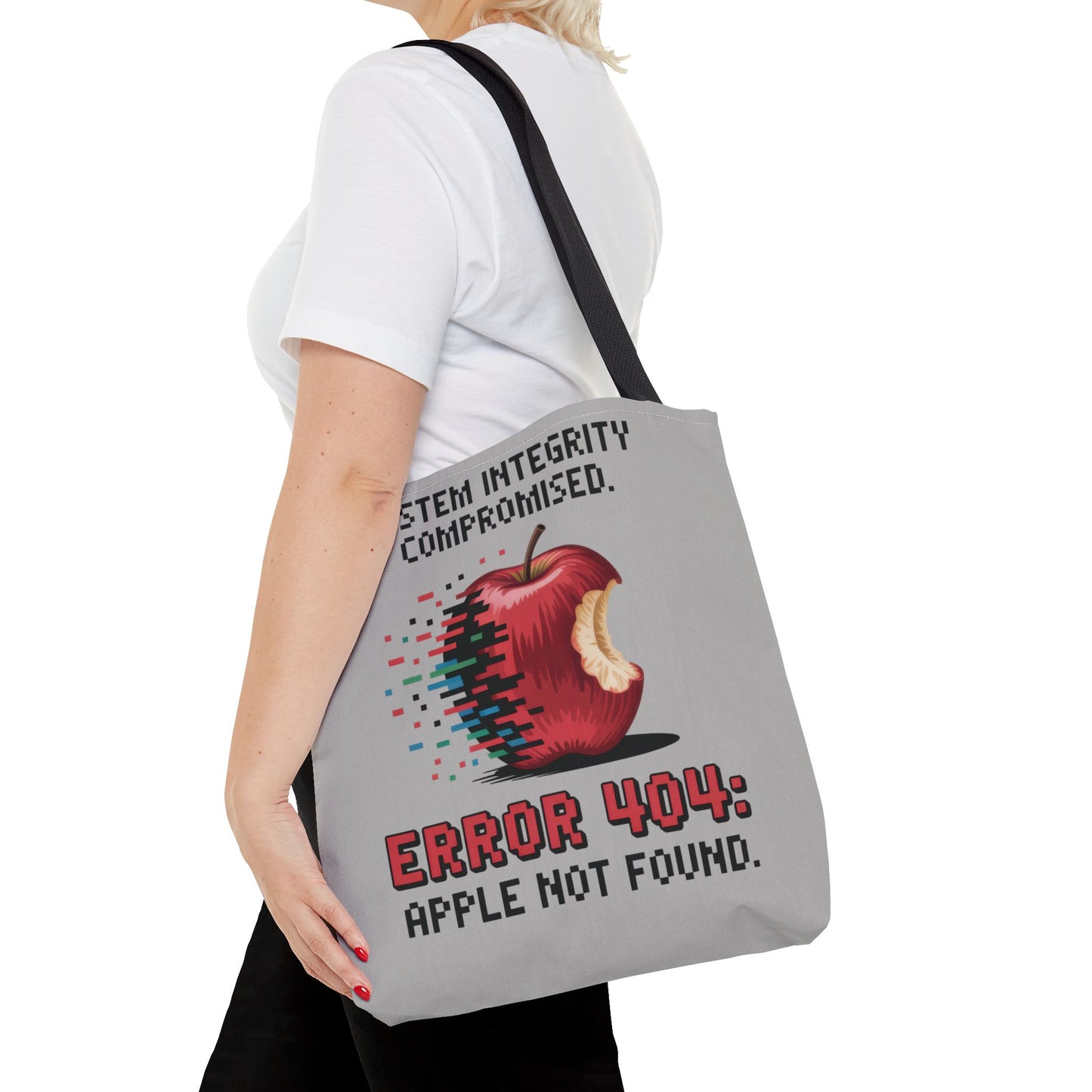 Error 404 Apple Tote Bag, Geek Tote, Funny Shopping Bag, Gift for Tech Lovers, Apple Lovers Tote, Digital Design Bag, Large Tote Bag, Weekender Bag, Beach Bag