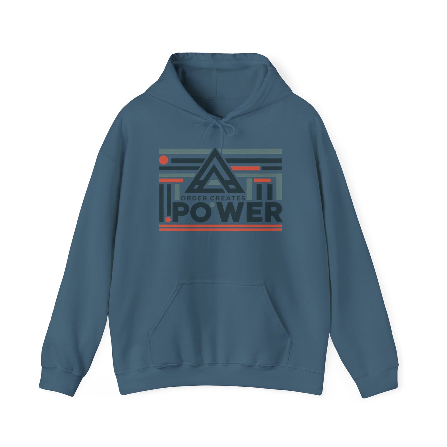 Men's Hoodie Order Creates Power, Geometric Minimal Motivational Graphic Pullover Hoodie, Mens Heavy Blend™ Hooded Sweatshirt