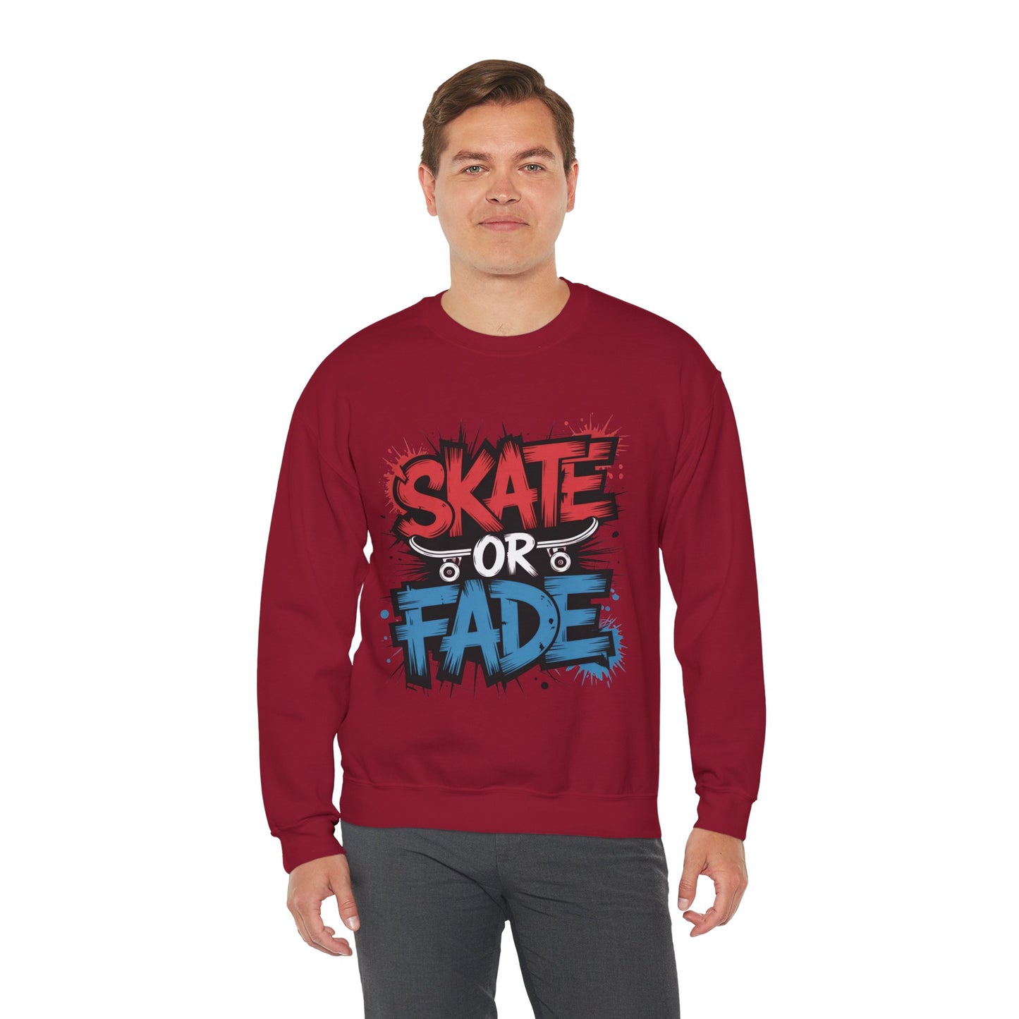Skate Or Fade Men's Crewneck Sweatshirt, Graffiti Skateboarding Pullover, Urban Streetwear Top, Men's Heavy Blend™ Crewneck Sweatshirt
