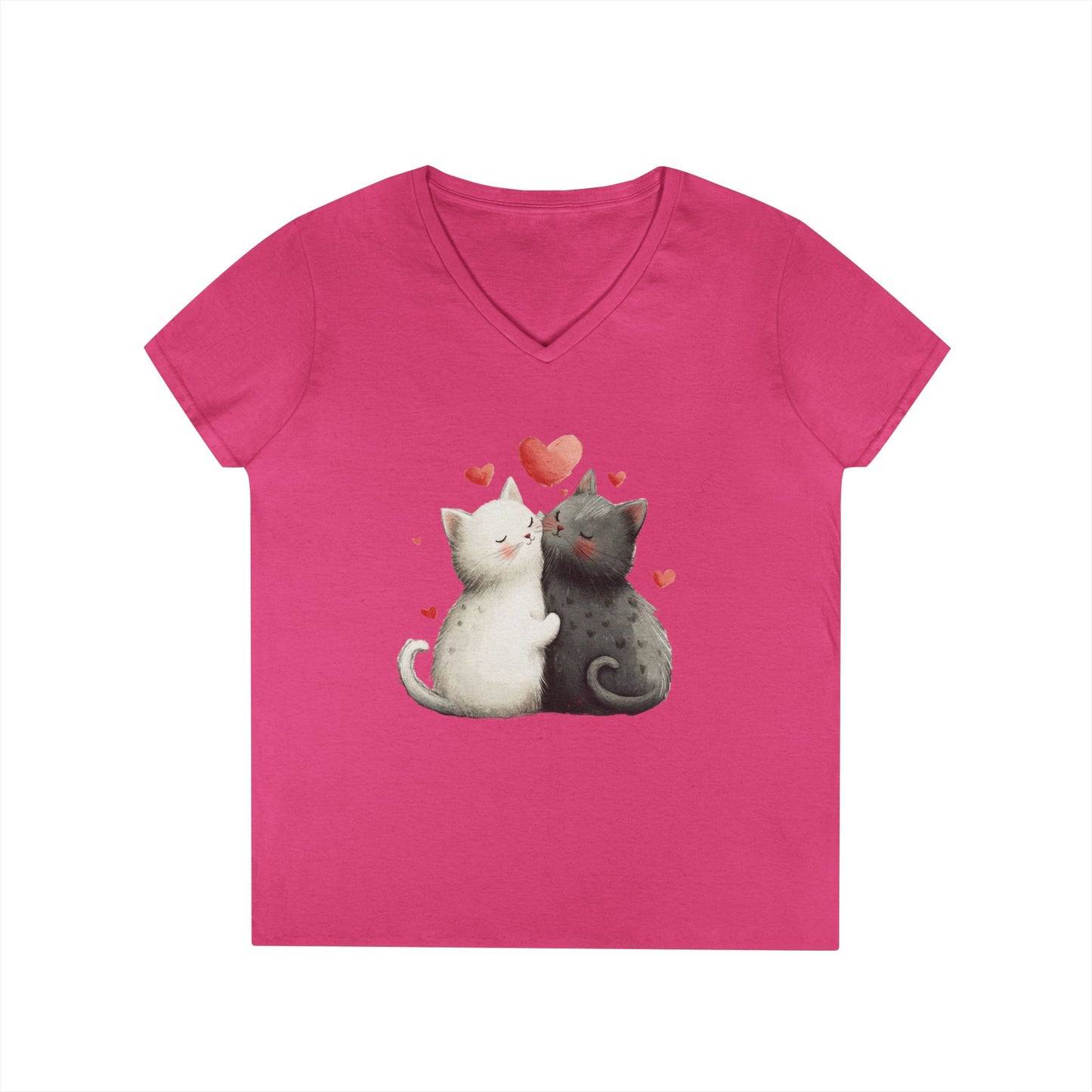 Cute Cat Love V-Neck T-Shirt, Animal Lover Gift, Valentine's Day Shirt, Cat Mom Gift, Cute Graphic Tee