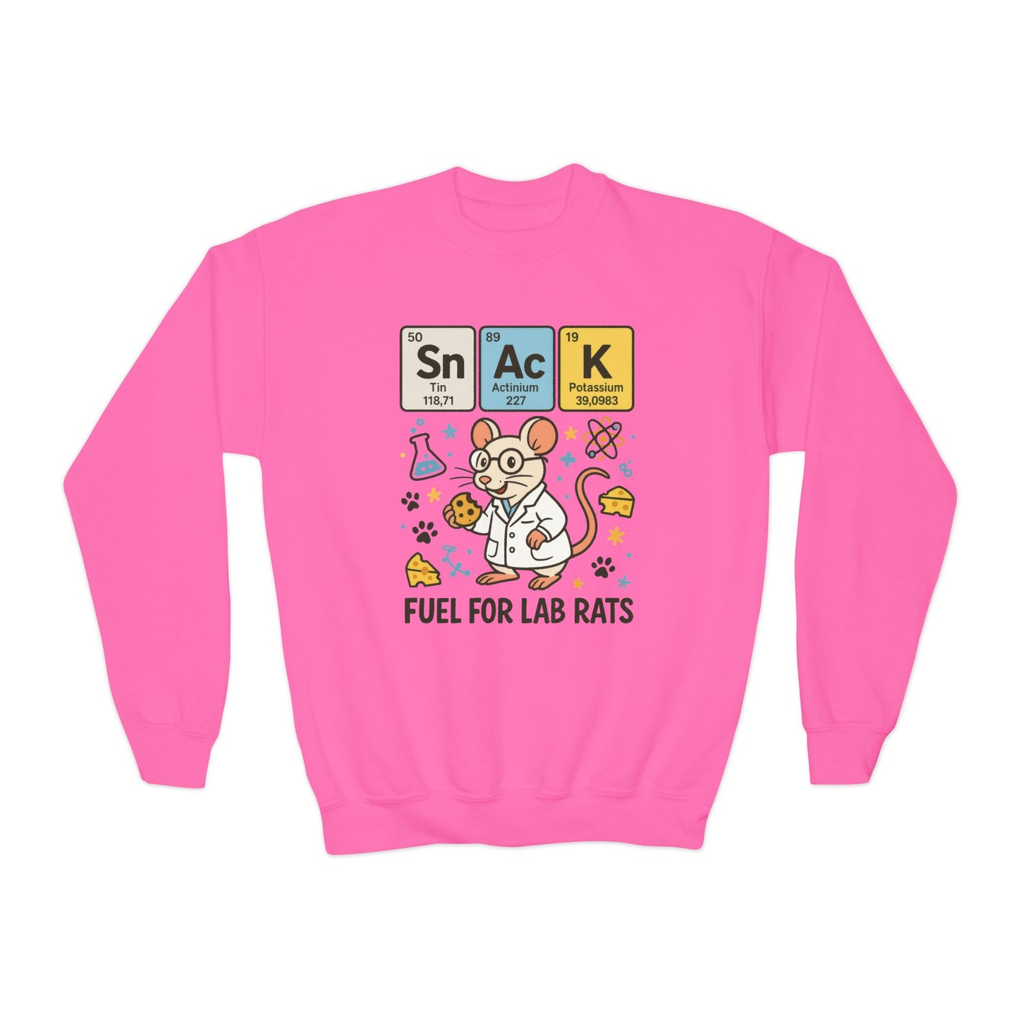 Youth Crewneck Sweatshirt - Fuel for Lab Rats, Cute Science Gift, Adorable Sweatshirt for Kids, Science Enthusiasts, Lab Rat Love