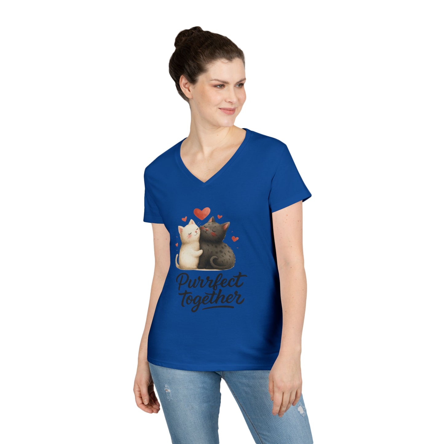 Cute Cat Love V-Neck T-Shirt, Animal Lover Gift, Valentine's Day Shirt, Cat Mom Gift, Cute Graphic Tee