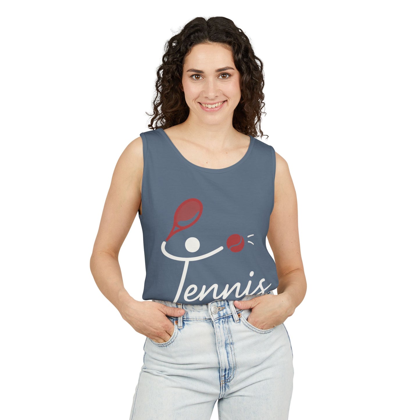 Womens Garment-Dyed Tank Top, Womens Tennis Tank Top, Cute Sports Graphic Top, Workout Gym Activewear Shirt
