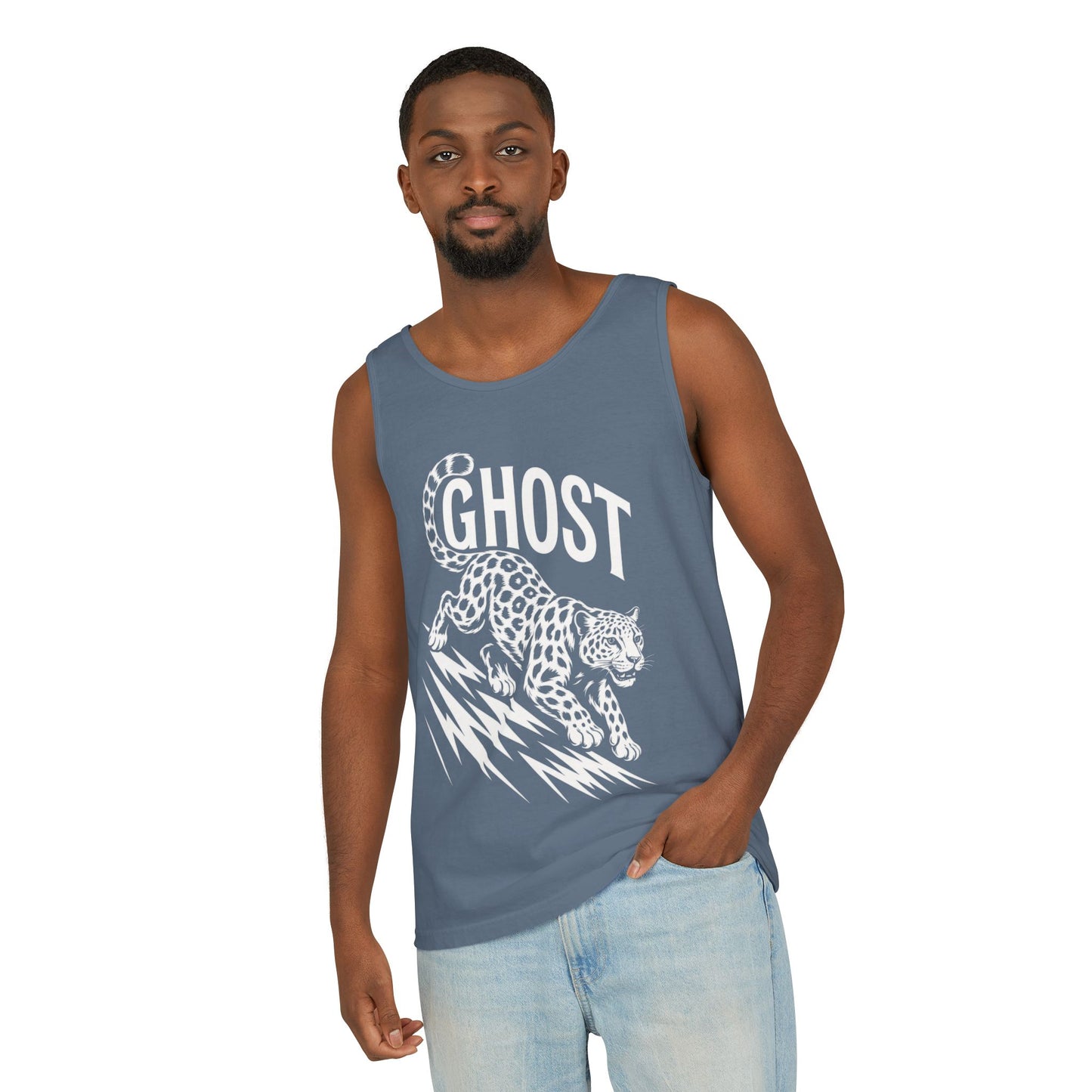 Ghost Leopard Mens Tank Top, Cool Graphic Shirt for Summer, Beach Days, Festivals, Gifts, Casual Wear