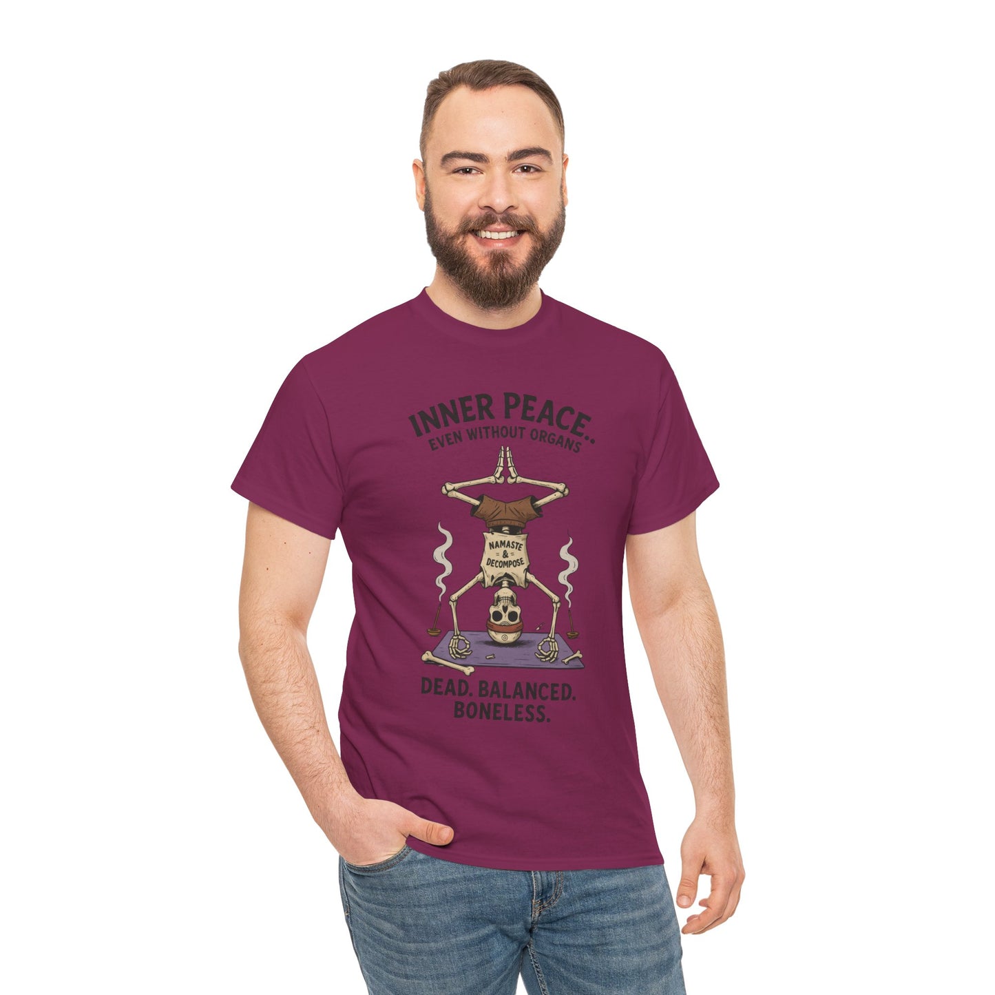 Inner Peace Skeleton Yoga Unisex Tee, Dark Humor Meditation Shirt, Gift for Mindfulness Lovers, Yoga Shirt, Peaceful Vibes