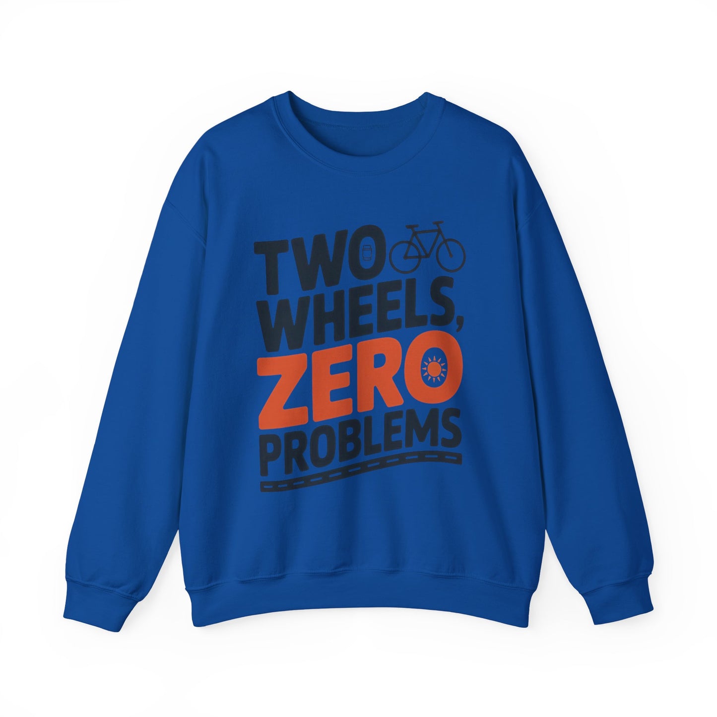 Men's Heavy Blend™ Crewneck Sweatshirt, Two Wheels Zero Problems Mens Casual Biker Sweatshirt, Gift for Cyclists