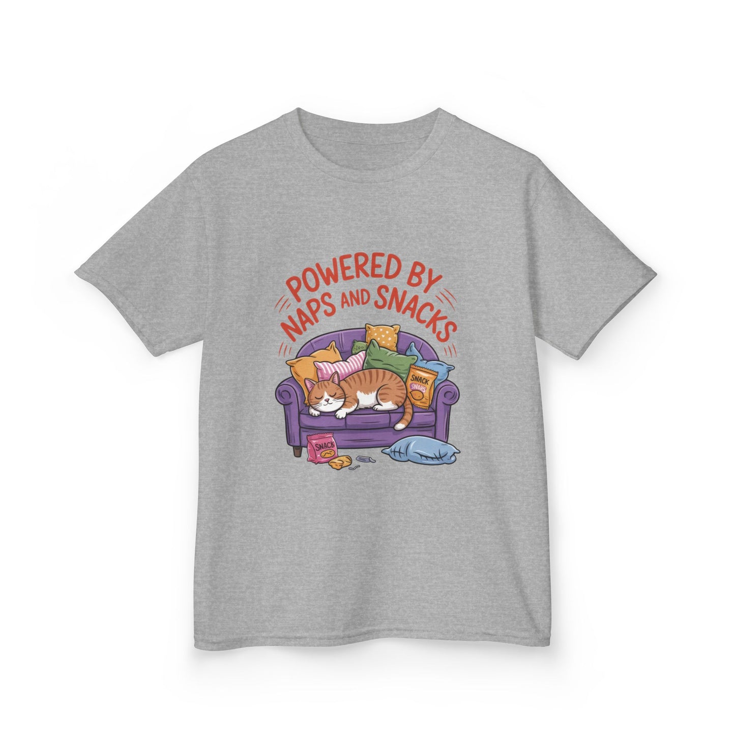 Kids Powered by Naps and Snacks Tee, Funny Kids T-Shirt, Cat Lover Gift, Birthday Present, Cute Cotton Tee, Everyday Wear