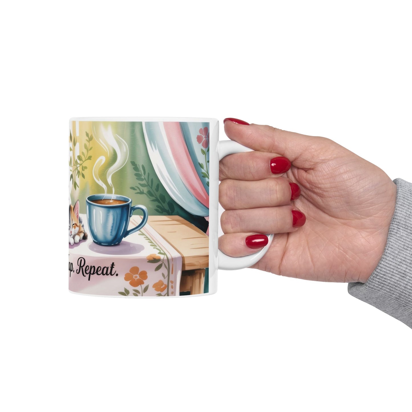 Cozy Cat Lover Mug, Ceramic Coffee Cup for Readers, Gift for Cat Lovers, Relaxing Tea Mug, Perfect for Home & Office, Book Lover Coffee Cup