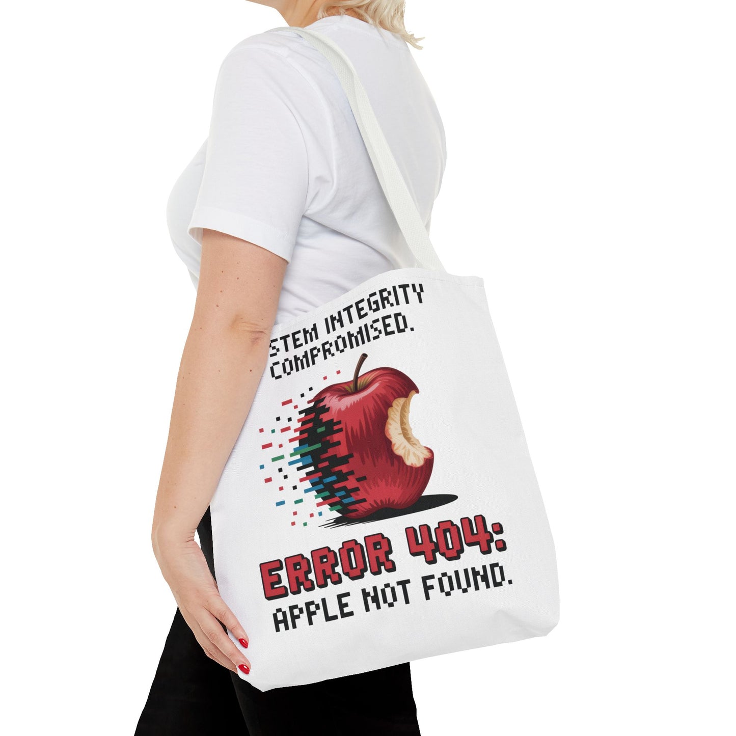 Error 404 Apple Tote Bag, Geek Tote, Funny Shopping Bag, Gift for Tech Lovers, Apple Lovers Tote, Digital Design Bag, Weekender Bag, Beach Bag, Large Canvas Bag