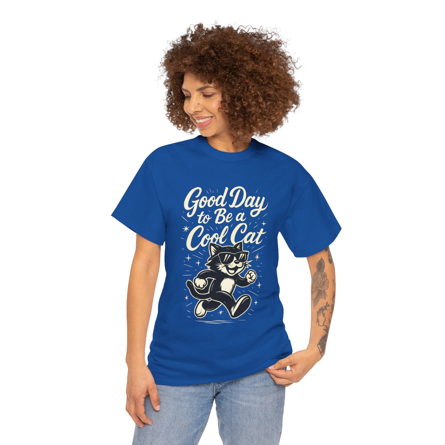 Good Day to Be a Cool Cat Womens Shirt - Funny Retro Kitty Graphic Tee for Women - Cute Cat Lover Gift, Fun T-Shirt, Unique Everyday Wear