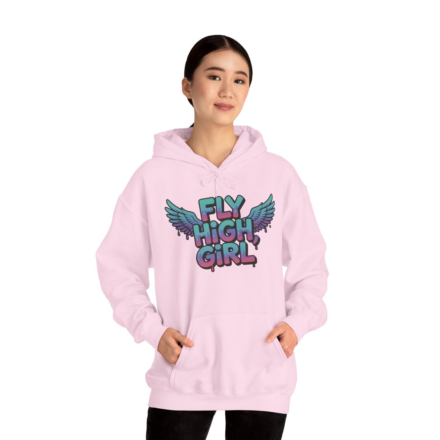 Women's Hoodie Fly High Girl, Angel Wings Graffiti Drip Graphic Pullover, Streetwear Hoodie