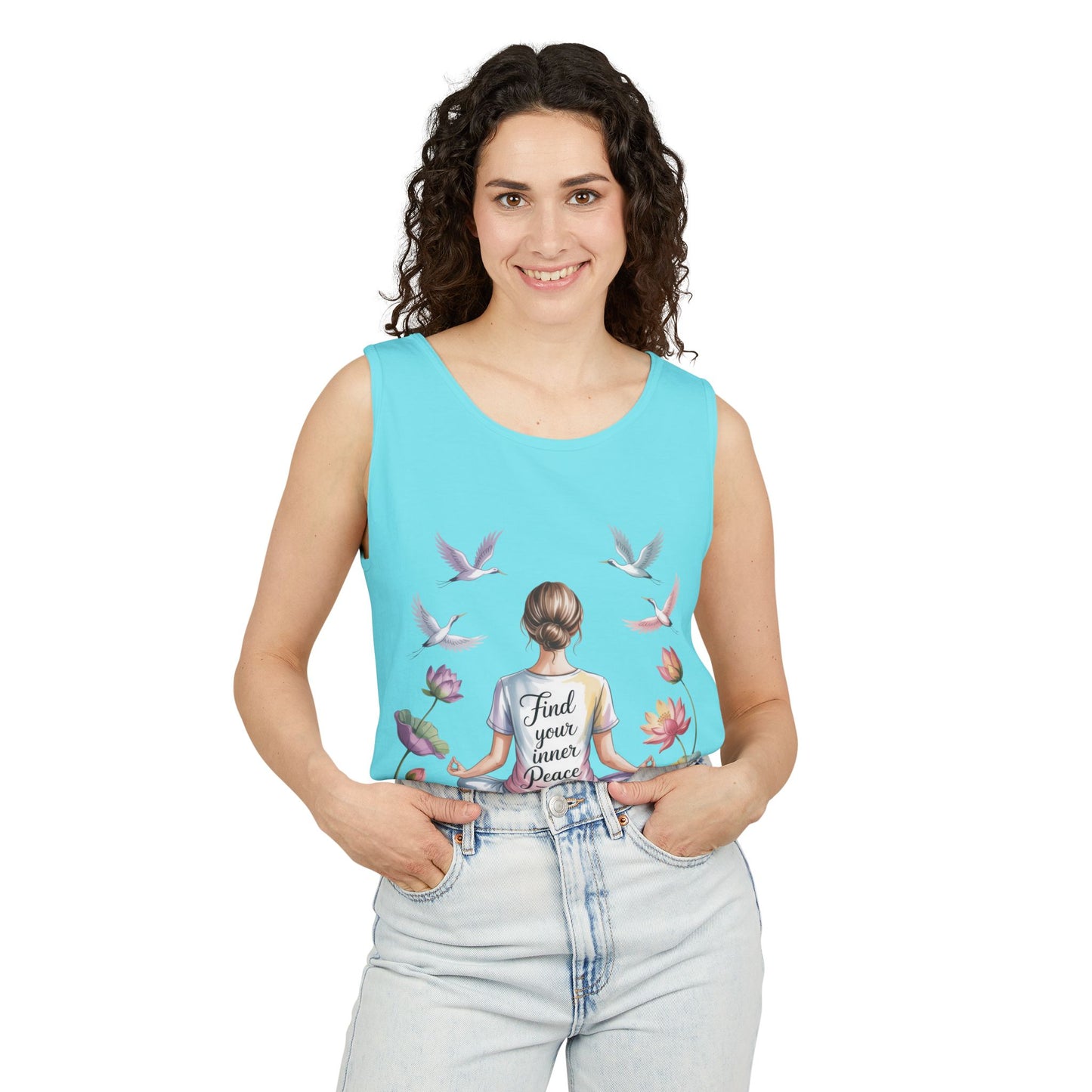 Meditation Floral Womens Tank Top, Find Your Inner Peace, Yoga Apparel, Gift for Mindfulness, Summer Relaxed Wear