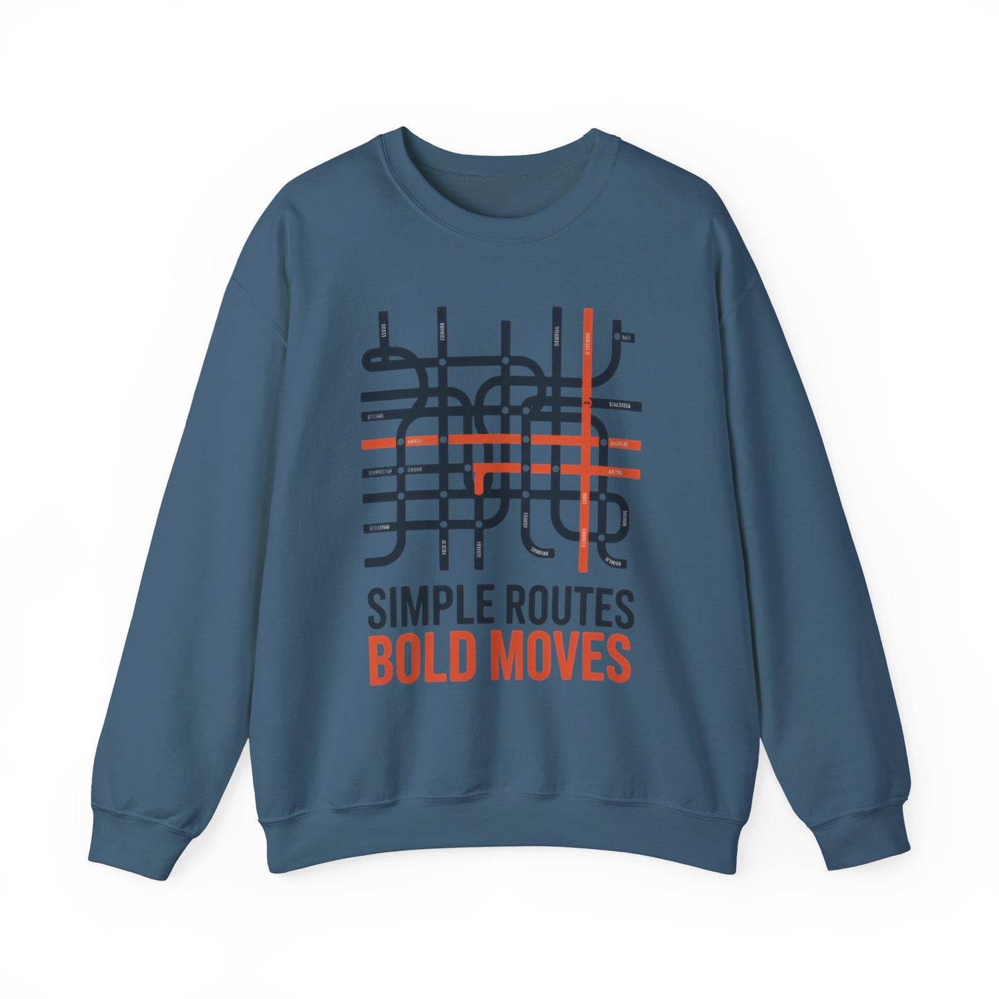 Men's Heavy Blend™ Crewneck Sweatshirt, Simple Routes Bold Moves Sweatshirt, Minimalist Metro Map Graphic Pullover