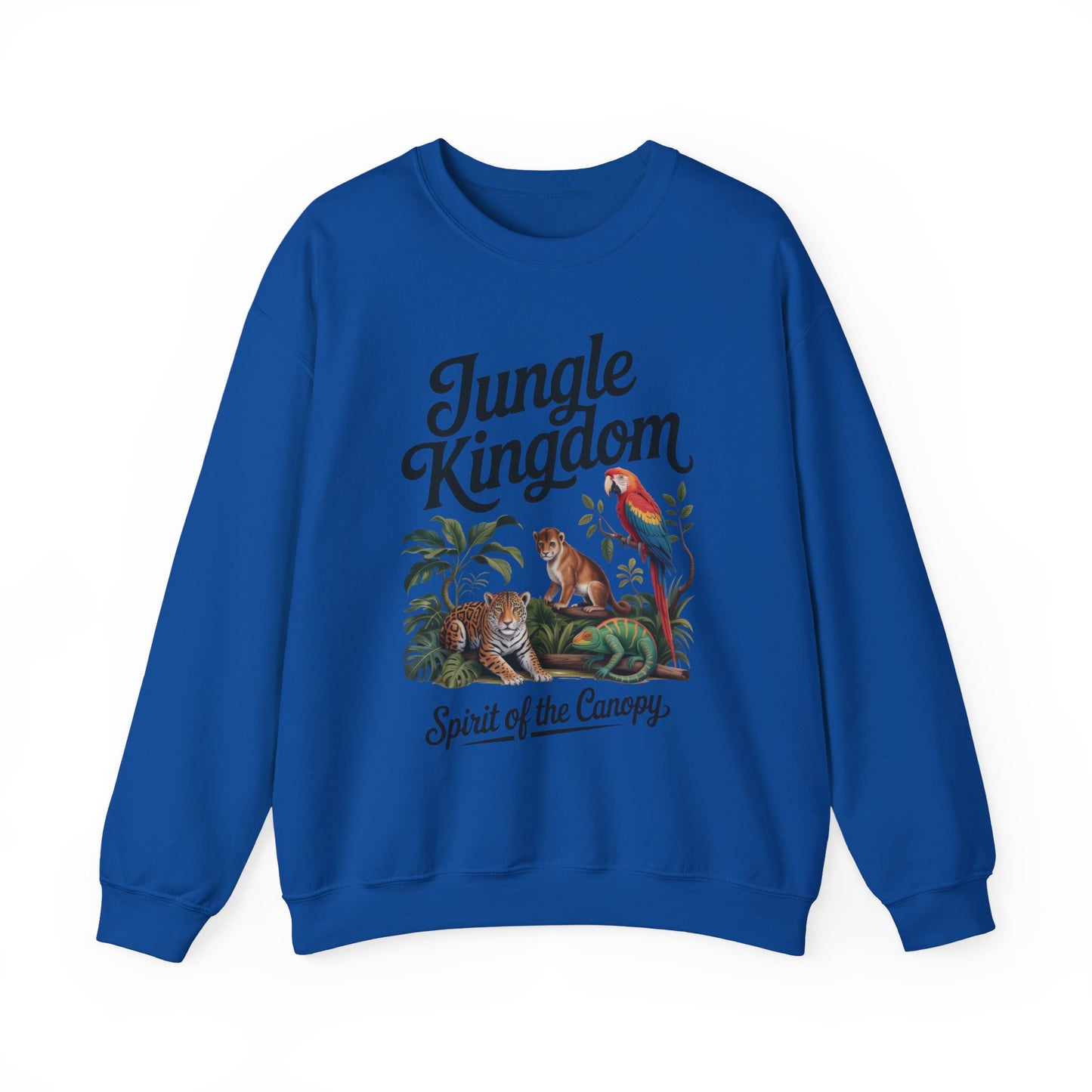 Jungle Kingdom Womens Sweatshirt, Cozy Jungle Crewneck, Nature Lover Gift, Wildlife Artwork, Eco-Conscious Apparel, Animal Enthusiast Clothing