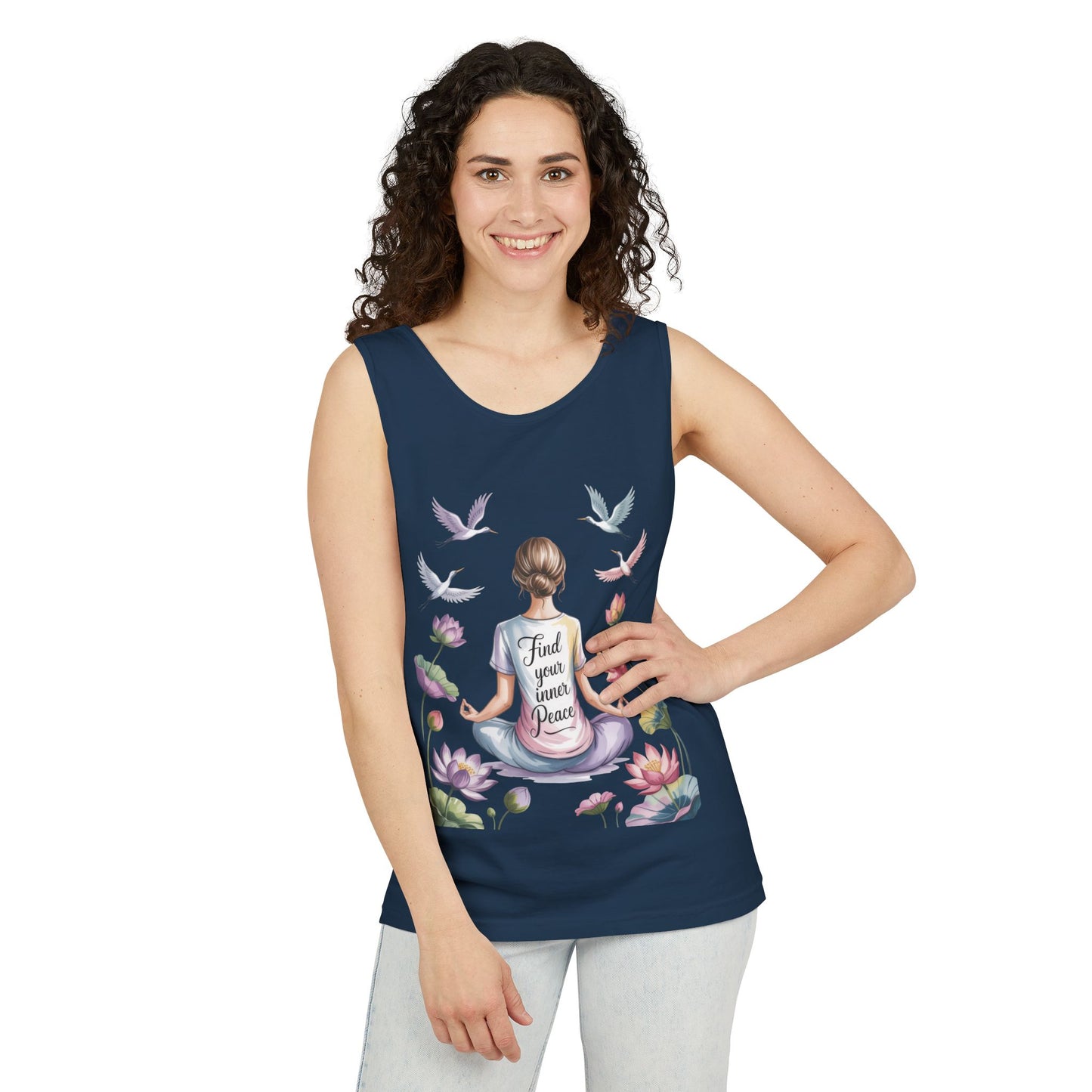 Meditation Floral Womens Tank Top, Find Your Inner Peace, Yoga Apparel, Gift for Mindfulness, Summer Relaxed Wear