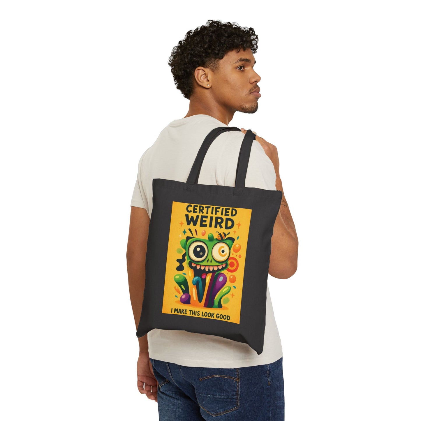 Certified Weird Cotton Canvas Tote Bag, Funny Tote for Shopping, Eco-Friendly Gift, Quirky Bag for Art Lovers, Unique Tote for Everyday Use