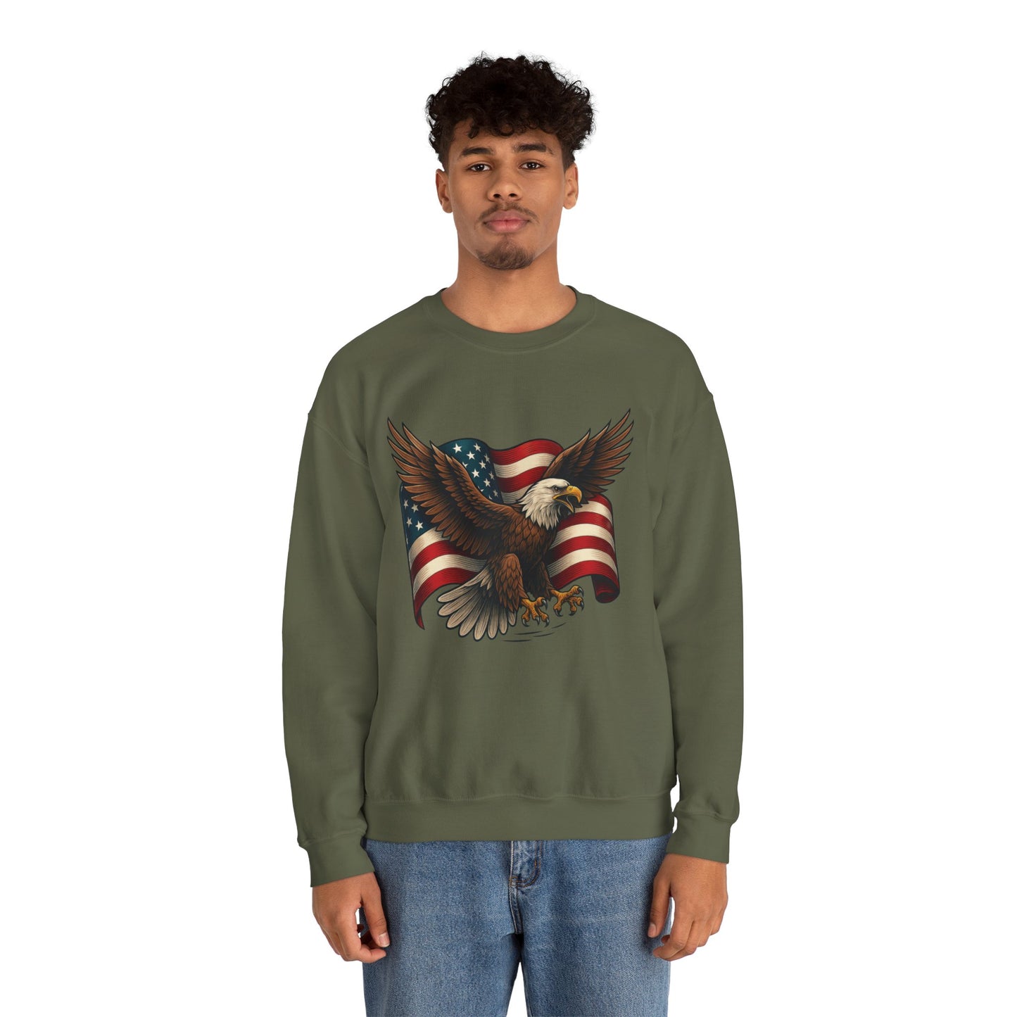 Patriotic Eagle Sweatshirt - Unisex Crewneck, USA Flag Apparel, Memorial Day, Veteran's Day, Independence Day, Gift for Patriots