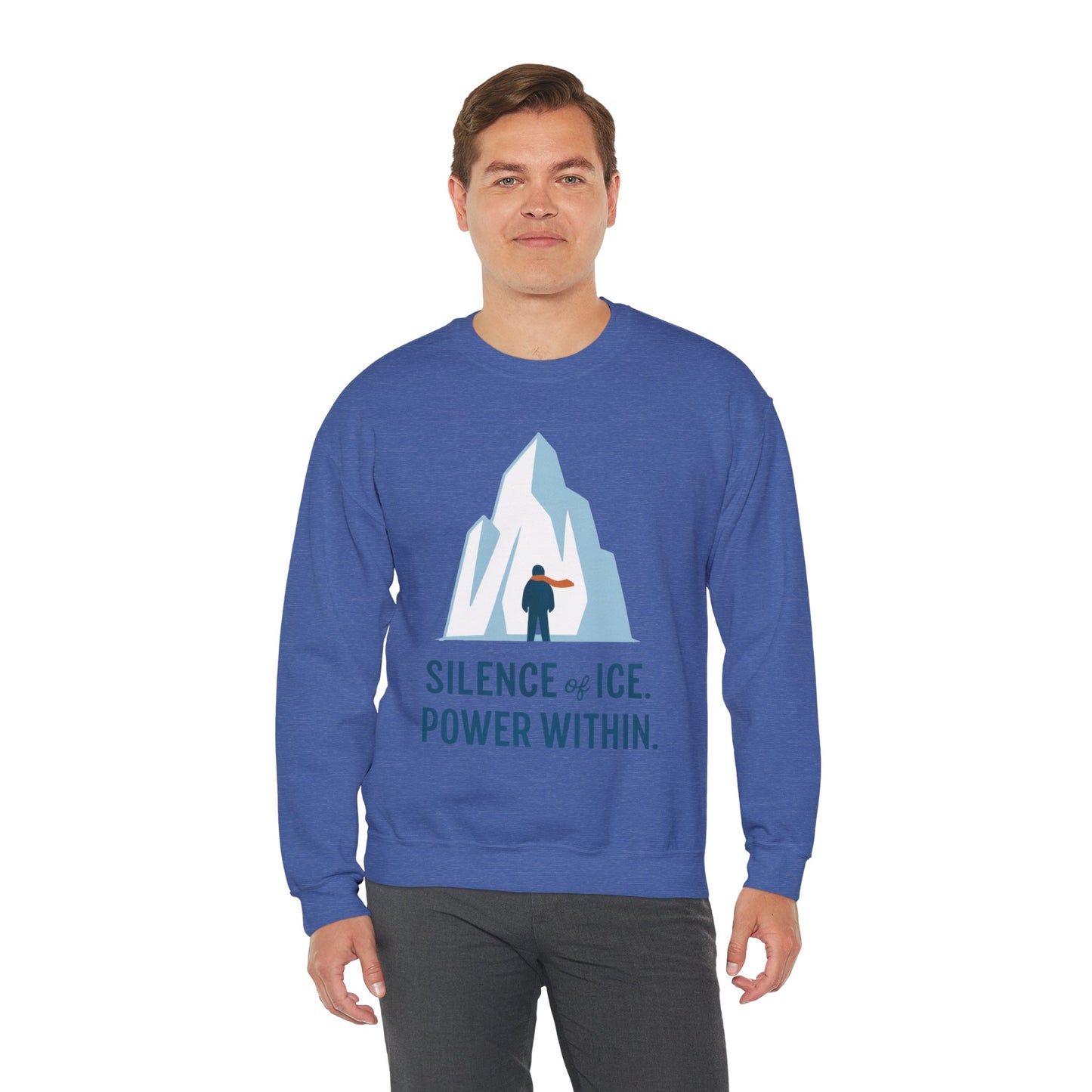 Men's Heavy Blend™ Crewneck Sweatshirt, Silence of Ice Power Within Sweatshirt, Nordic Iceberg Minimalist Pullover