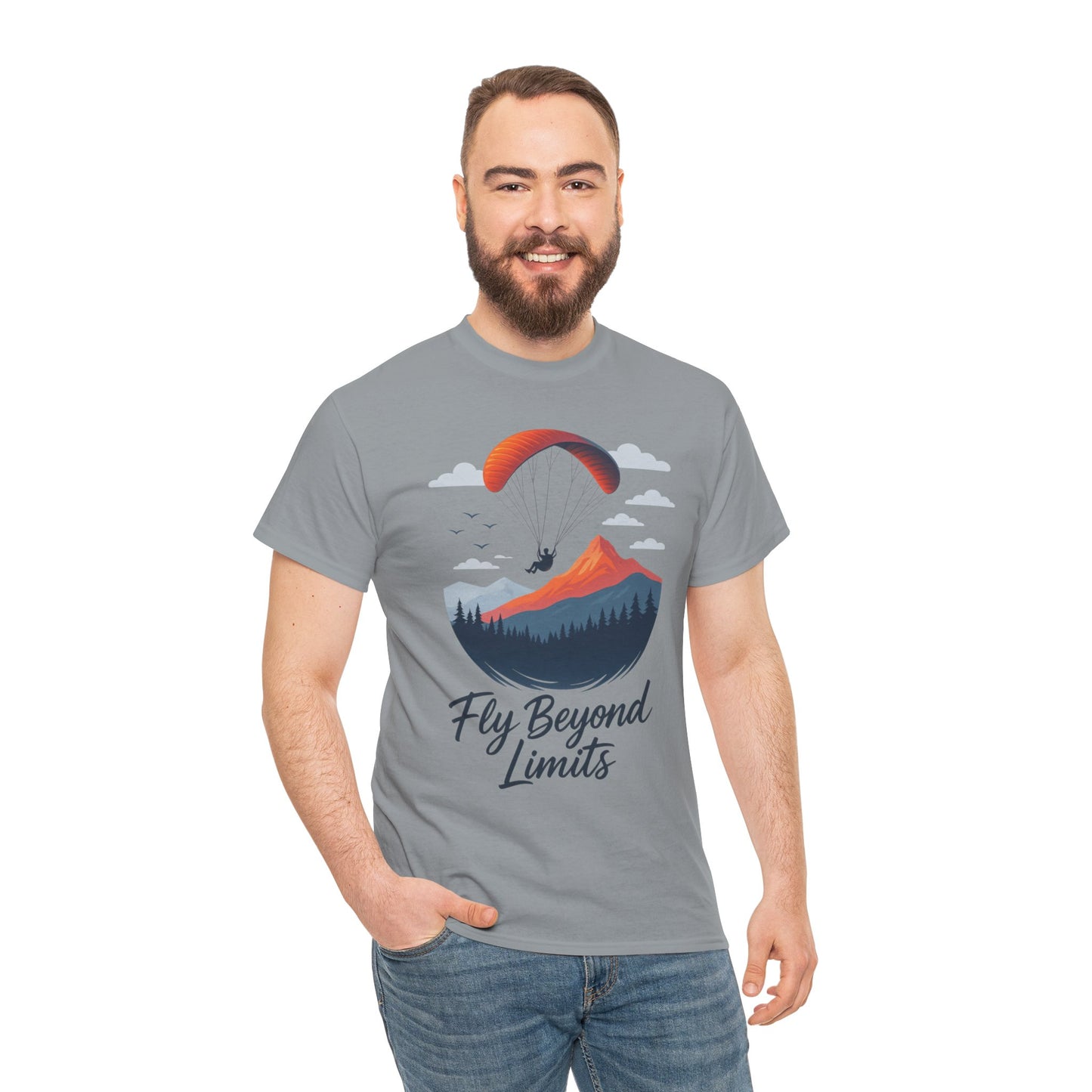 Paragliding Adventure T-Shirt, Mountain Landscape Tee, Nature Travel Lover Shirt, Outdoor Hiking Gift, Unisex Heavy Cotton Tee