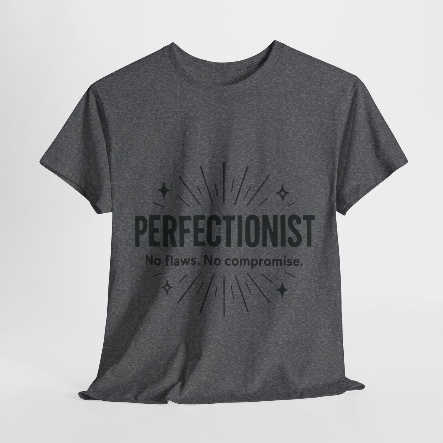 Mens Perfectionist T-Shirt, No Flaws No Compromise, Minimal Bold Graphic Tee, Gift for OCD, Clean Freak, or Detail-Oriented Men
