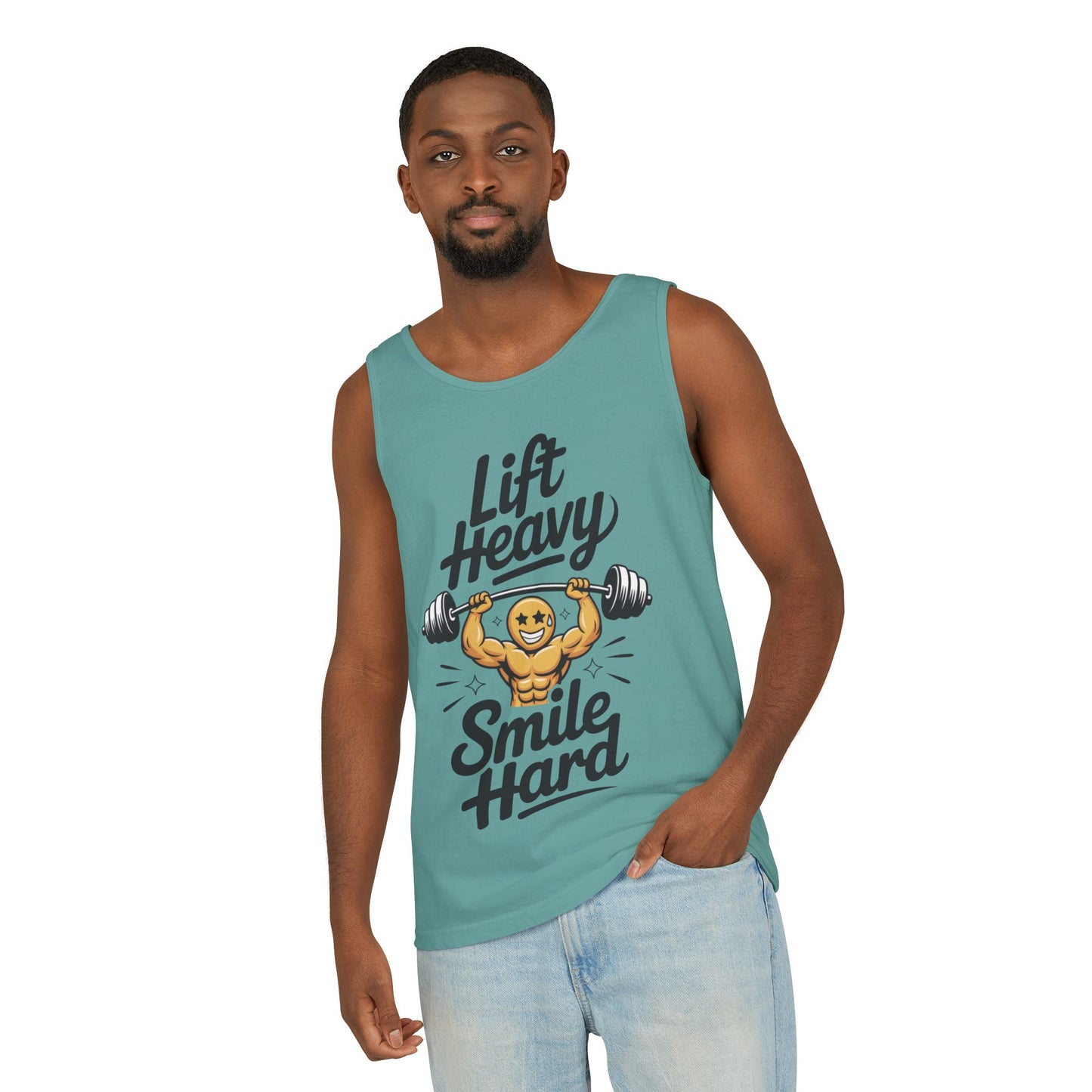 Mens Lift Heavy Smile Hard Tank Top, Funny Gym Workout Fitness Shirt, Mens Funny Gym Tank