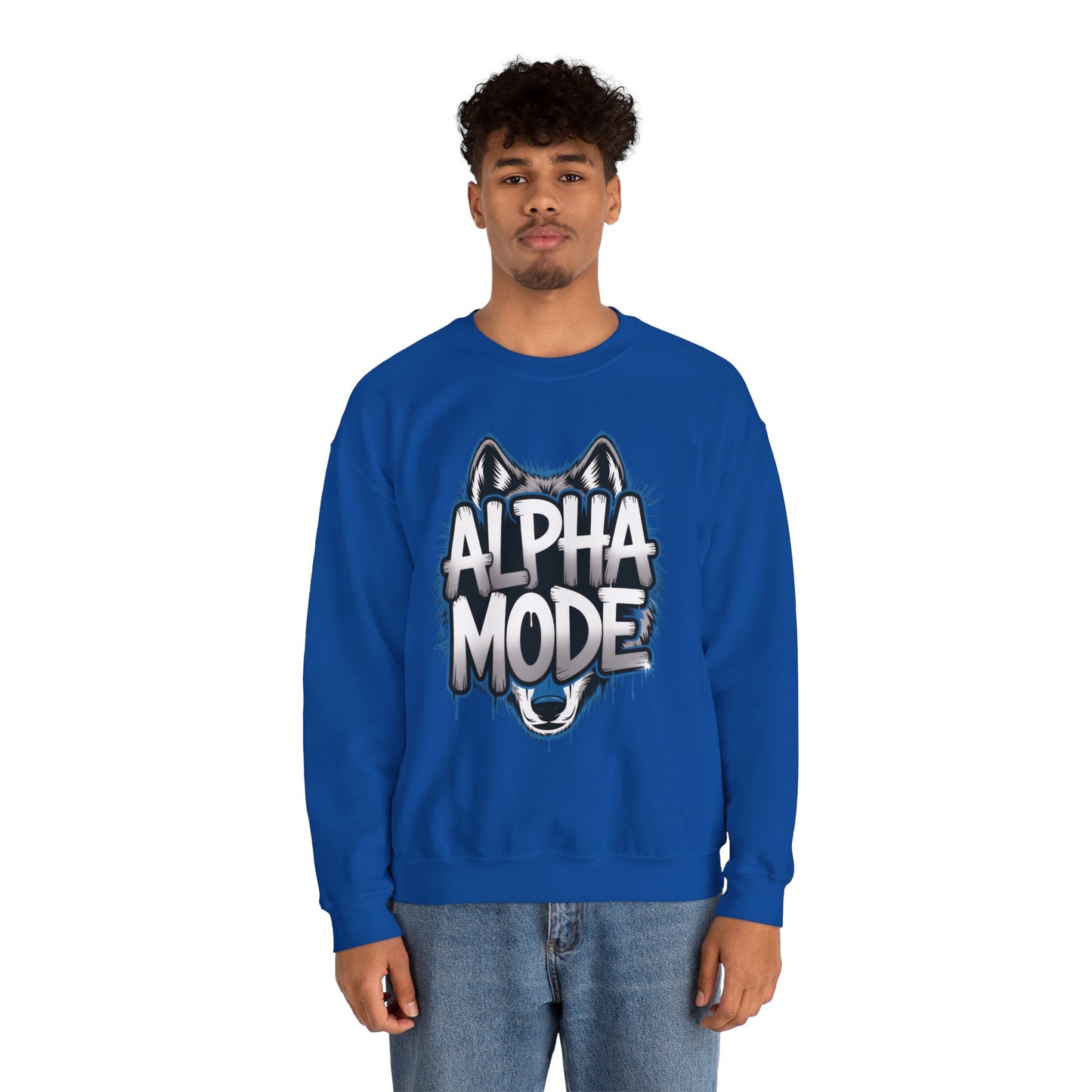 Mens Heavy Blend™ Crewneck Sweatshirt, Alpha Mode Mens Wolf Graphic Crewneck Sweatshirt