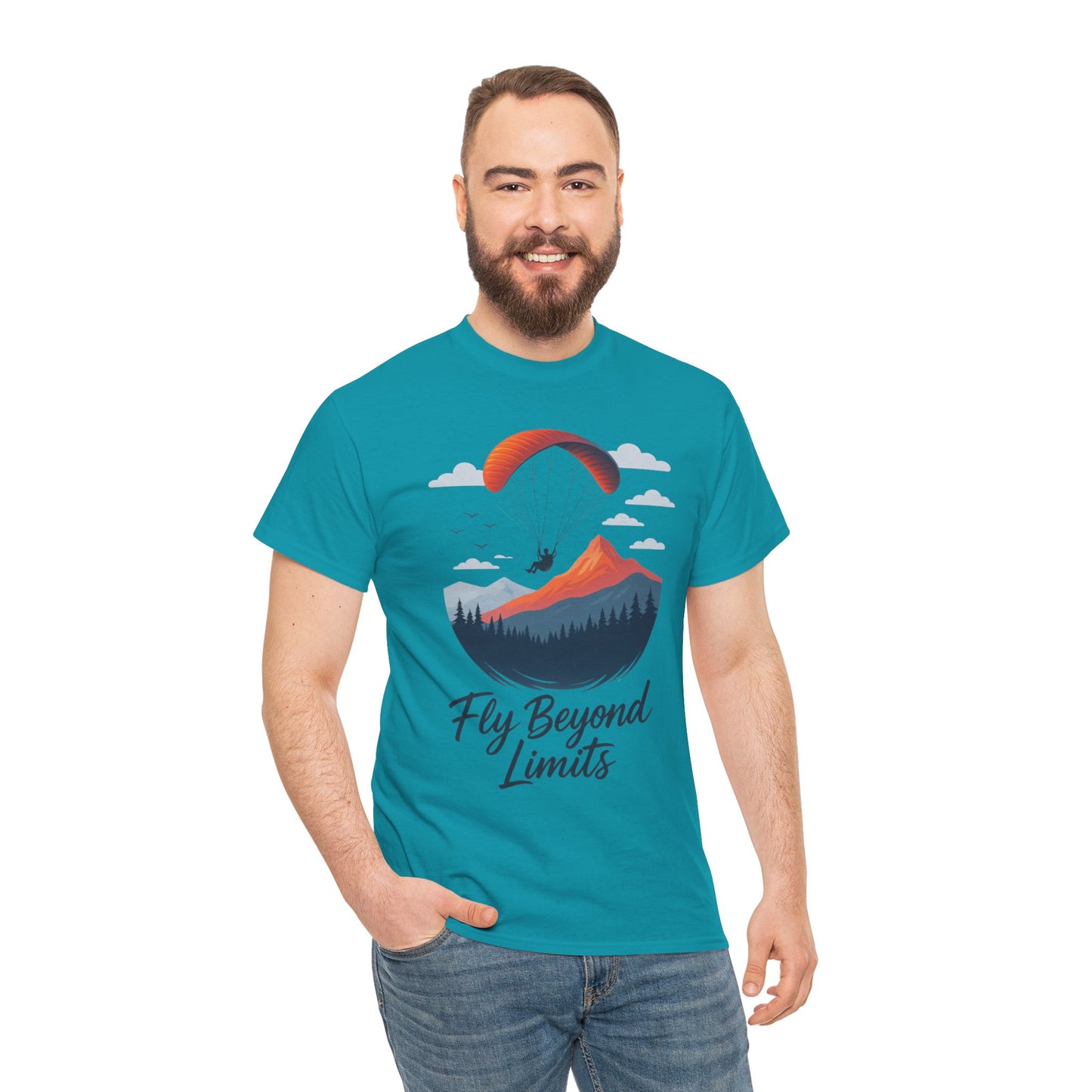 Paragliding Adventure T-Shirt, Mountain Landscape Tee, Nature Travel Lover Shirt, Outdoor Hiking Gift, Unisex Heavy Cotton Tee