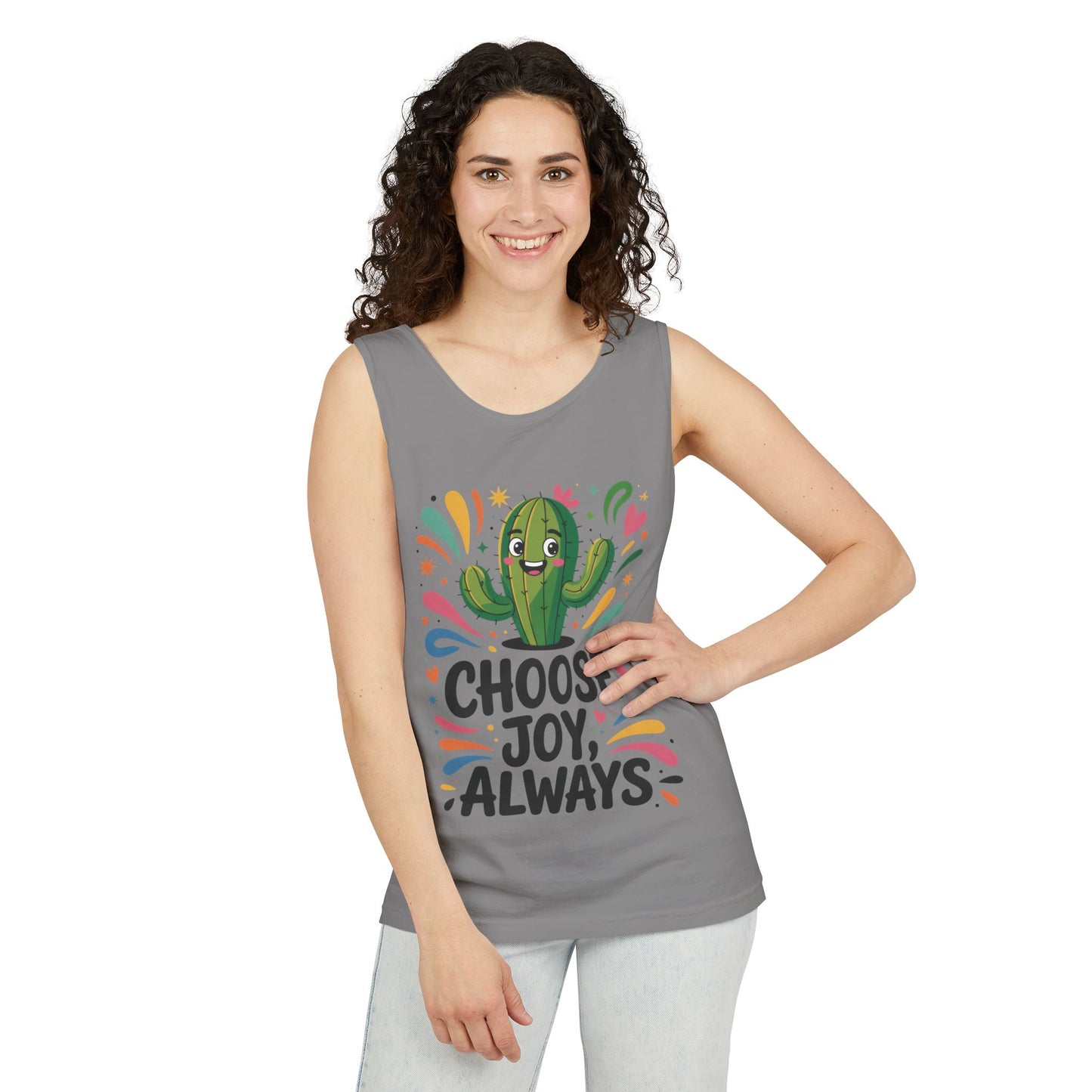 Joyful Cactus Womens Tank Top, Choose Joy Always, Summer Tank, Casual Wear, Gift for Friends, Trendy Top, Vacation Outfit