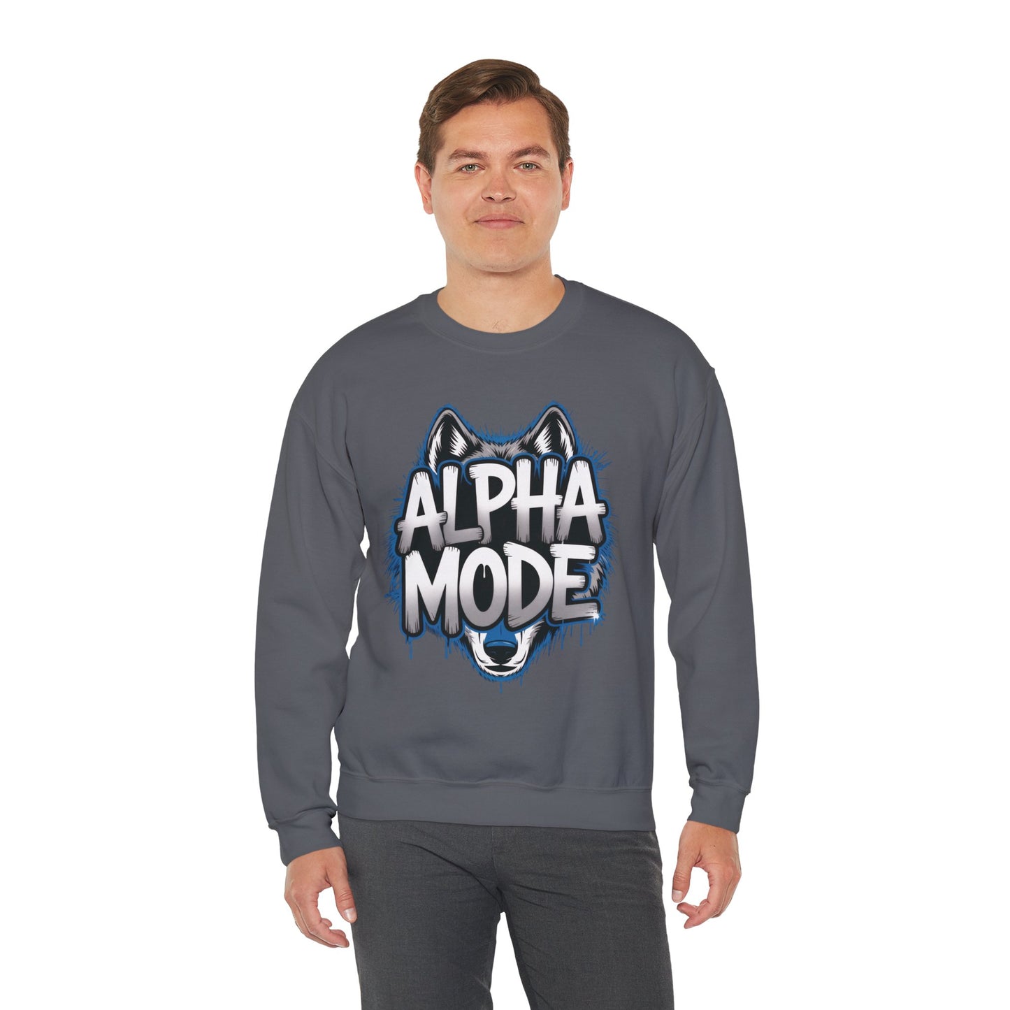 Mens Heavy Blend™ Crewneck Sweatshirt, Alpha Mode Mens Wolf Graphic Crewneck Sweatshirt