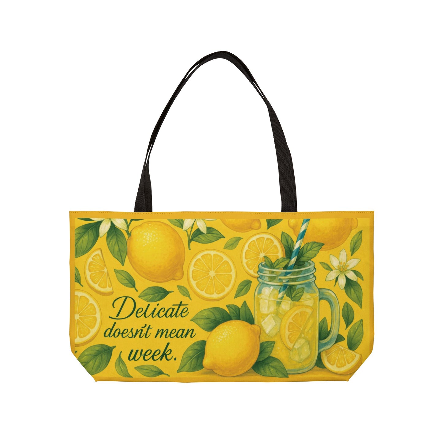 Bright Lemon Weekender Tote Bag, Summer Travel Bag, Beach Bag, Picnic Tote, Eco-Friendly Shopping Bag, Fun Gift Idea