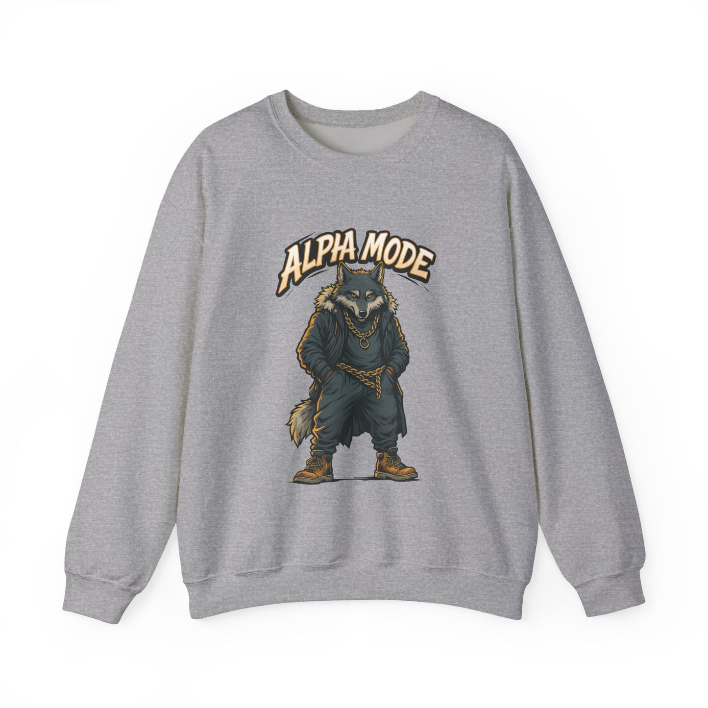 Alpha Mode Wolf Crewneck Sweatshirt, Mens Streetwear Pullover, Hip Hop Savage Wolf Sweater, Alpha Male Graphic Crewneck, Urban Wolf Gift