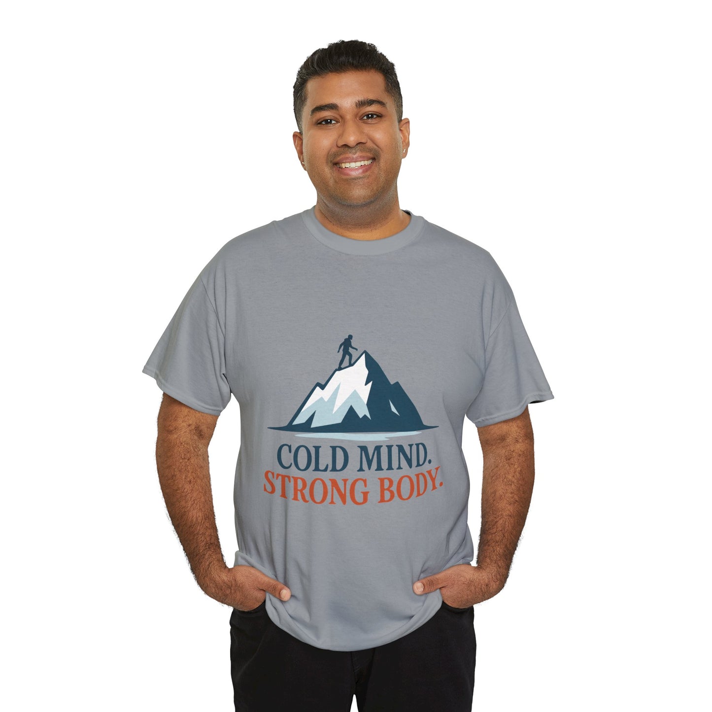 Cold Mind Strong Body Mens T-Shirt, Nordic Minimalist Mountain Hiking Tee