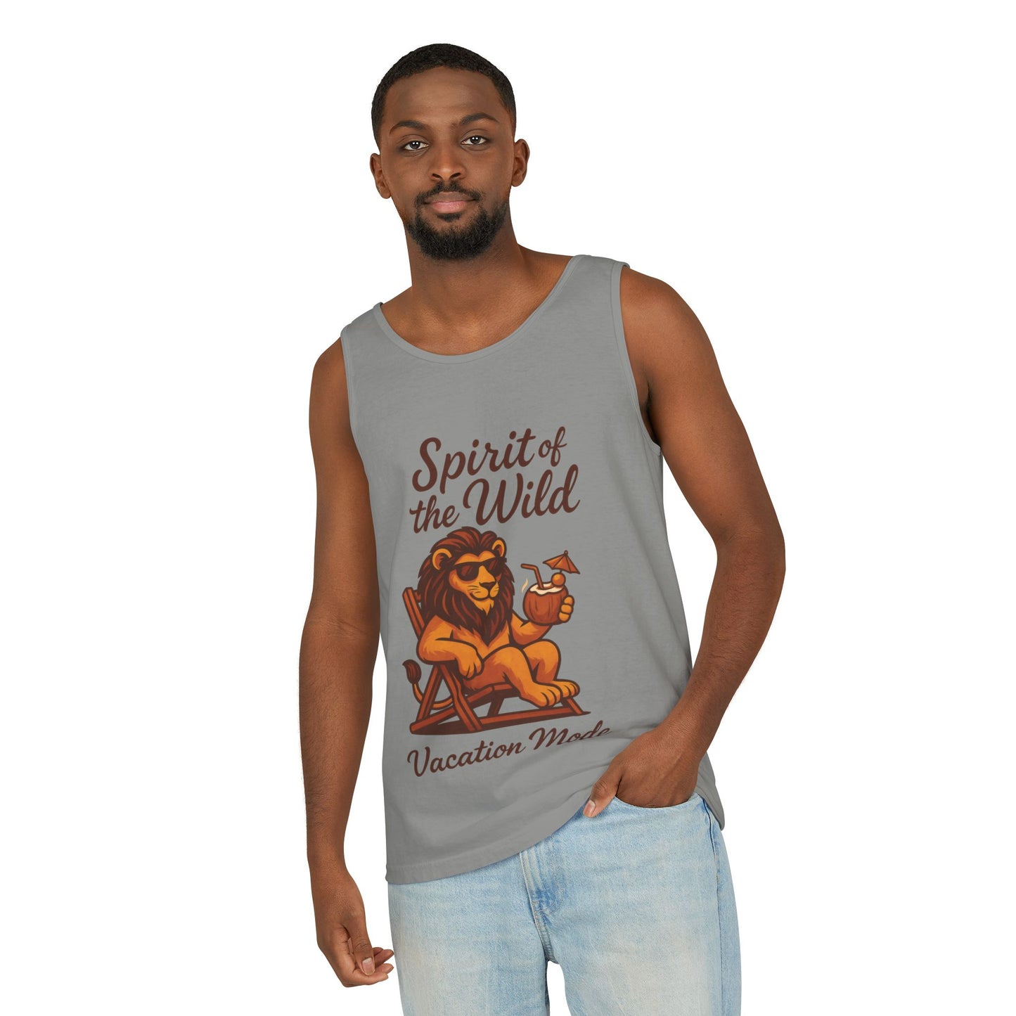 Spirit of the Wild Lion Tank Top - Vacation Mode Funny Summer Sleeveless Shirt for Men, Summer Wear, Graphic Tees, Beach Outfit