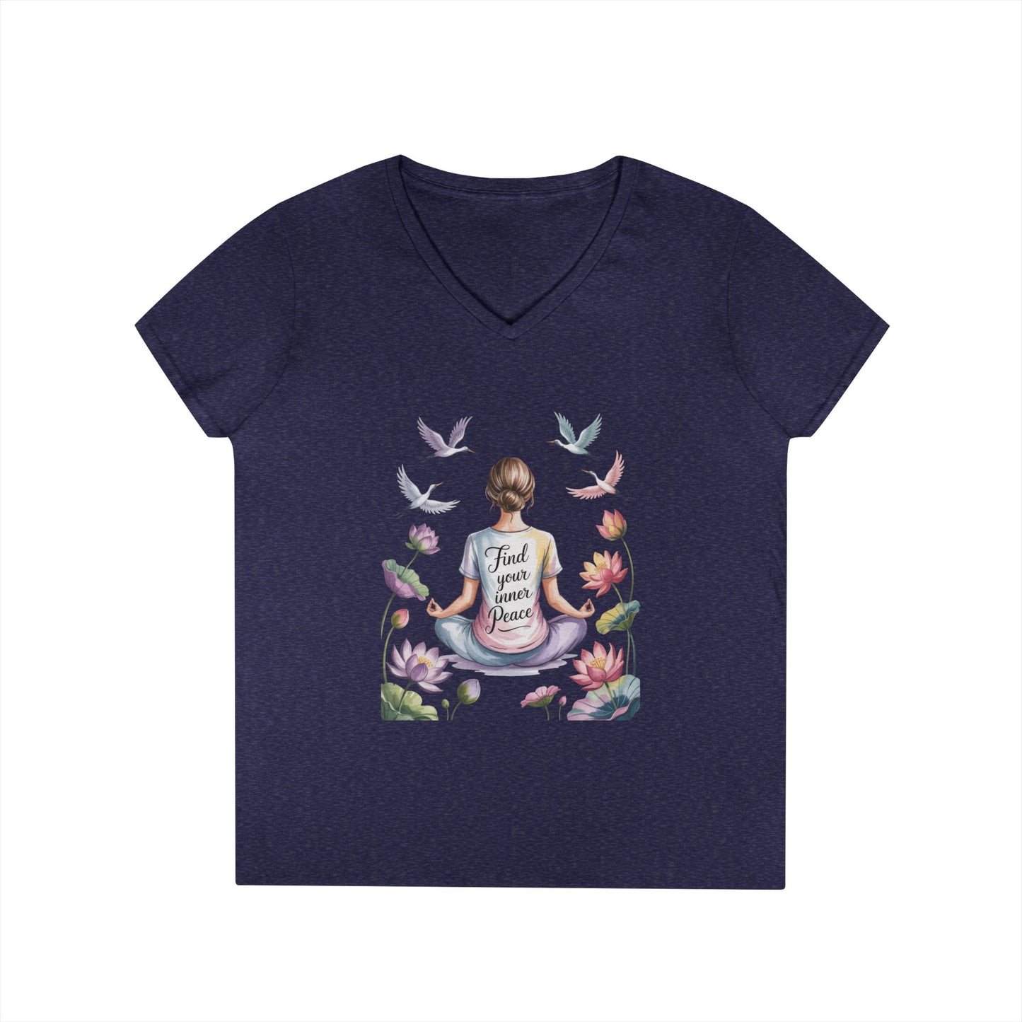 Mindful V-Neck T-Shirt, Inspirational Tee, Yoga Shirt, Self-Care Apparel, Gift for Her, Casual Wear, Find Your Inner Peace