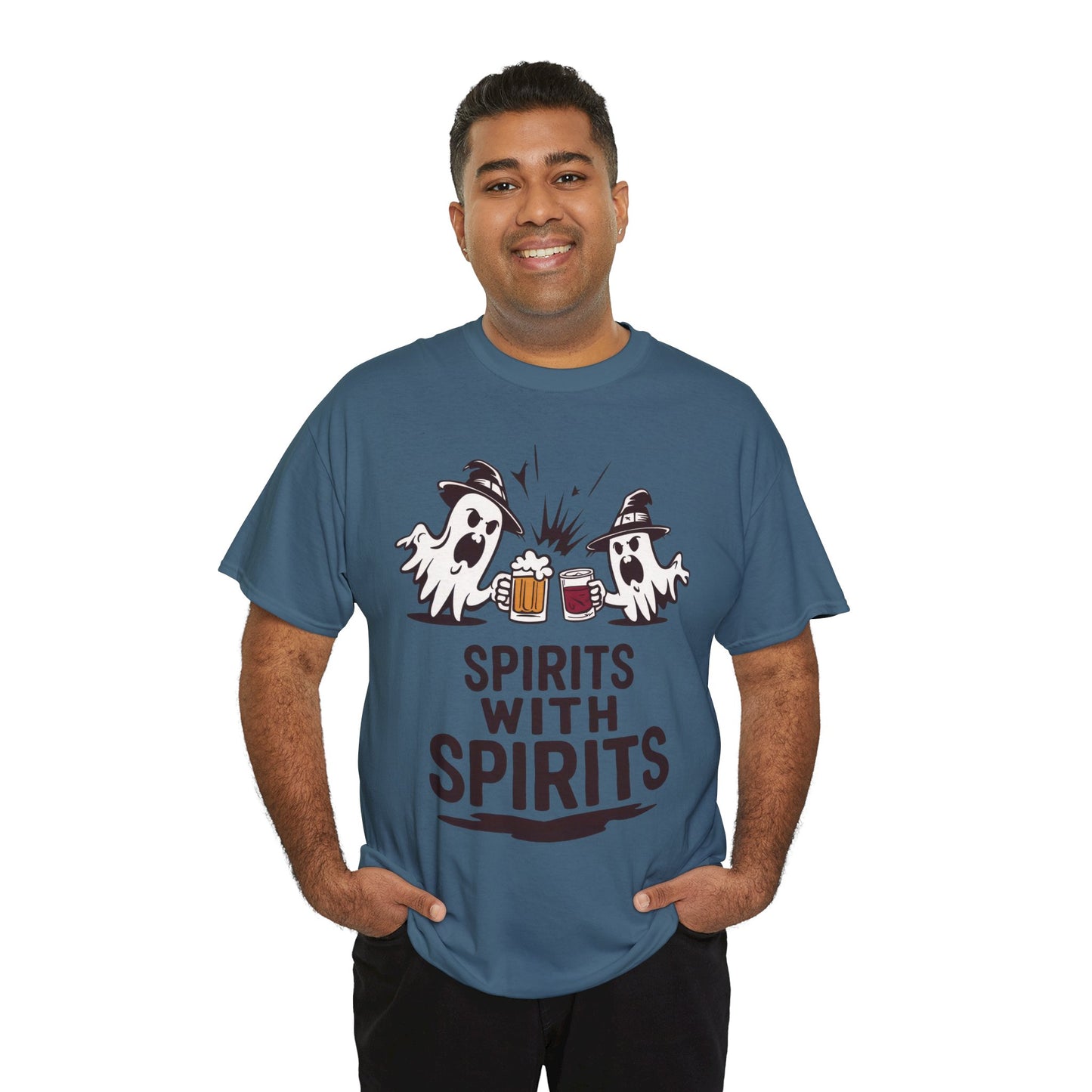 Spirits With Spirits Men's T-Shirt, Funny Ghost Drinking Halloween Party Graphic Tee