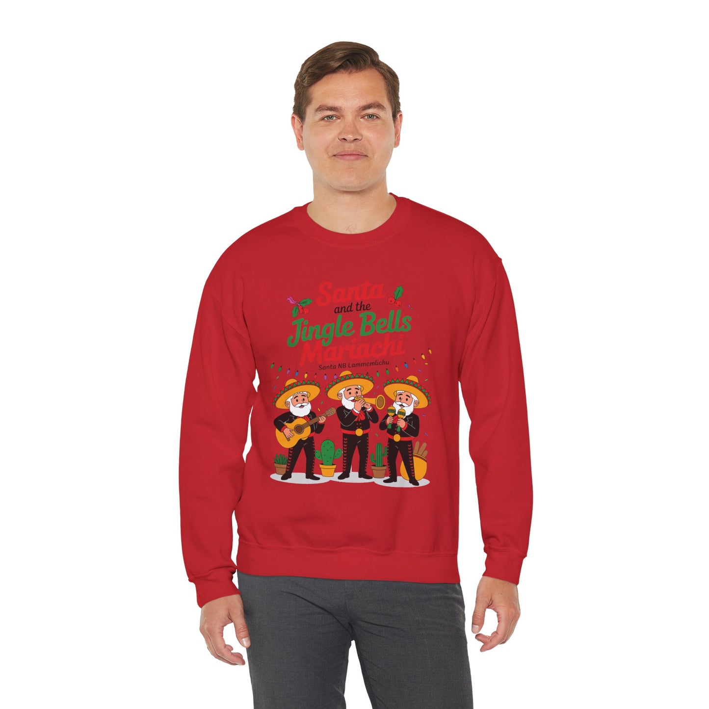 Santa and the Jingle Bells Mariachi Sweatshirt, Funny Mexican Christmas Jumper, Latin Holiday Fiesta Pullover