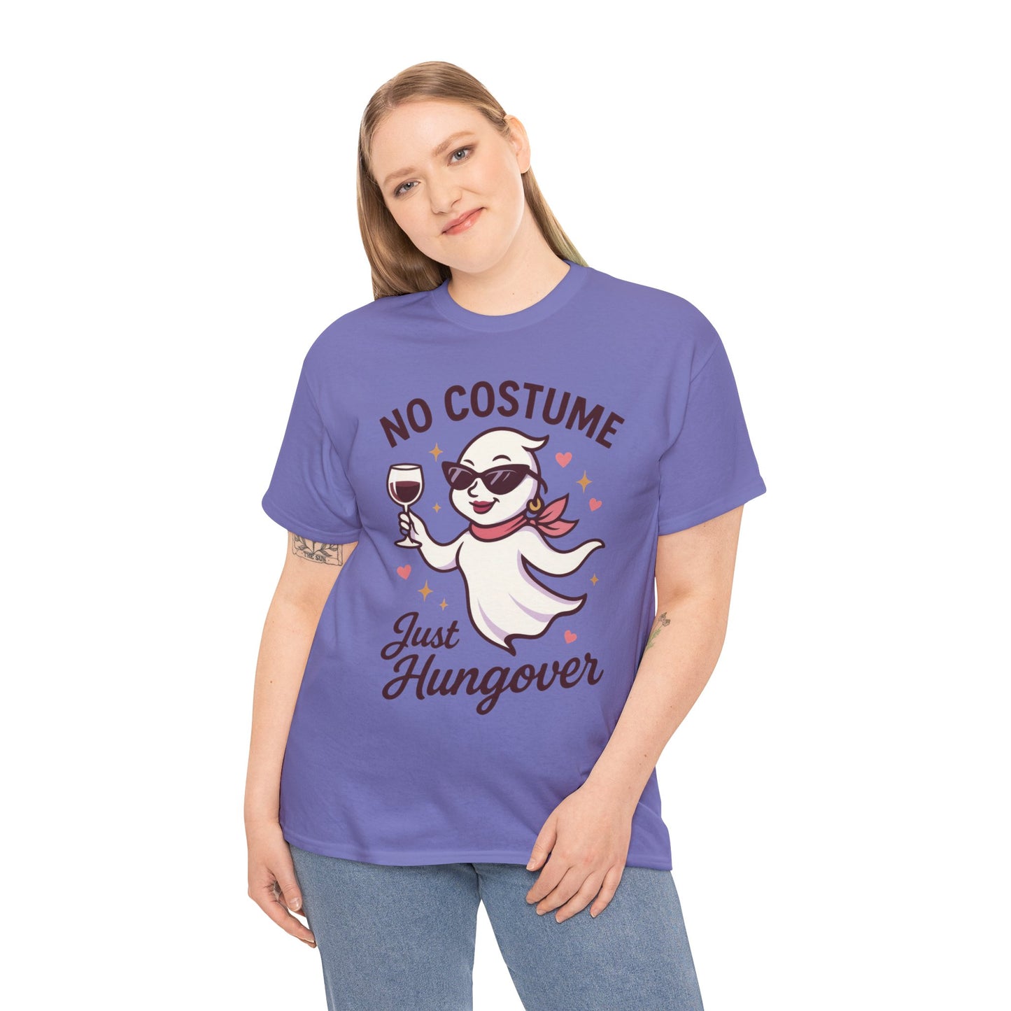 No Costume Just Hungover Women's T-Shirt, Funny Ghost Wine Halloween Party Graphic Tee