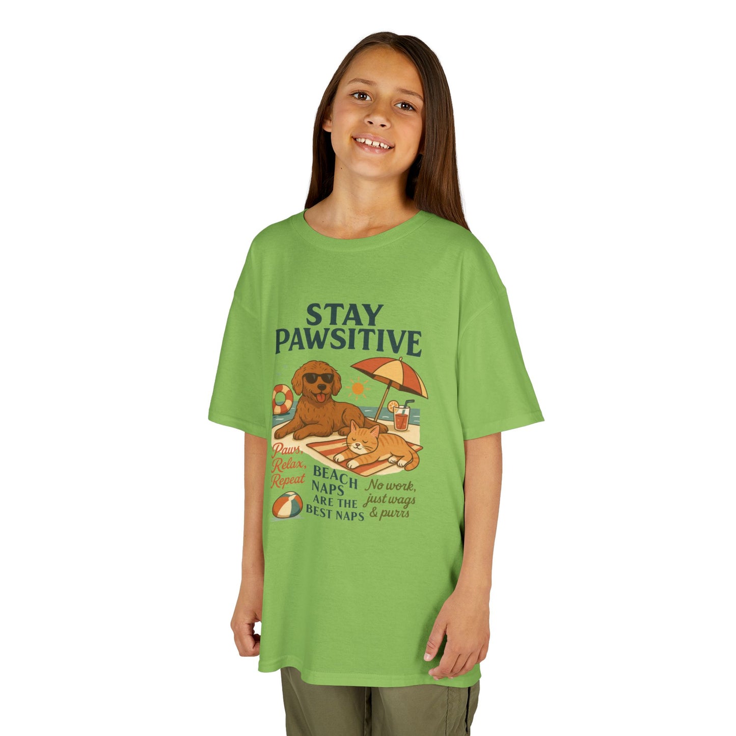 Kids Beach Vibes Tee - Stay Pawsitive, Summer Fun Shirt, Dog Lover Gift, Vacation Outfit, Beach Day Apparel