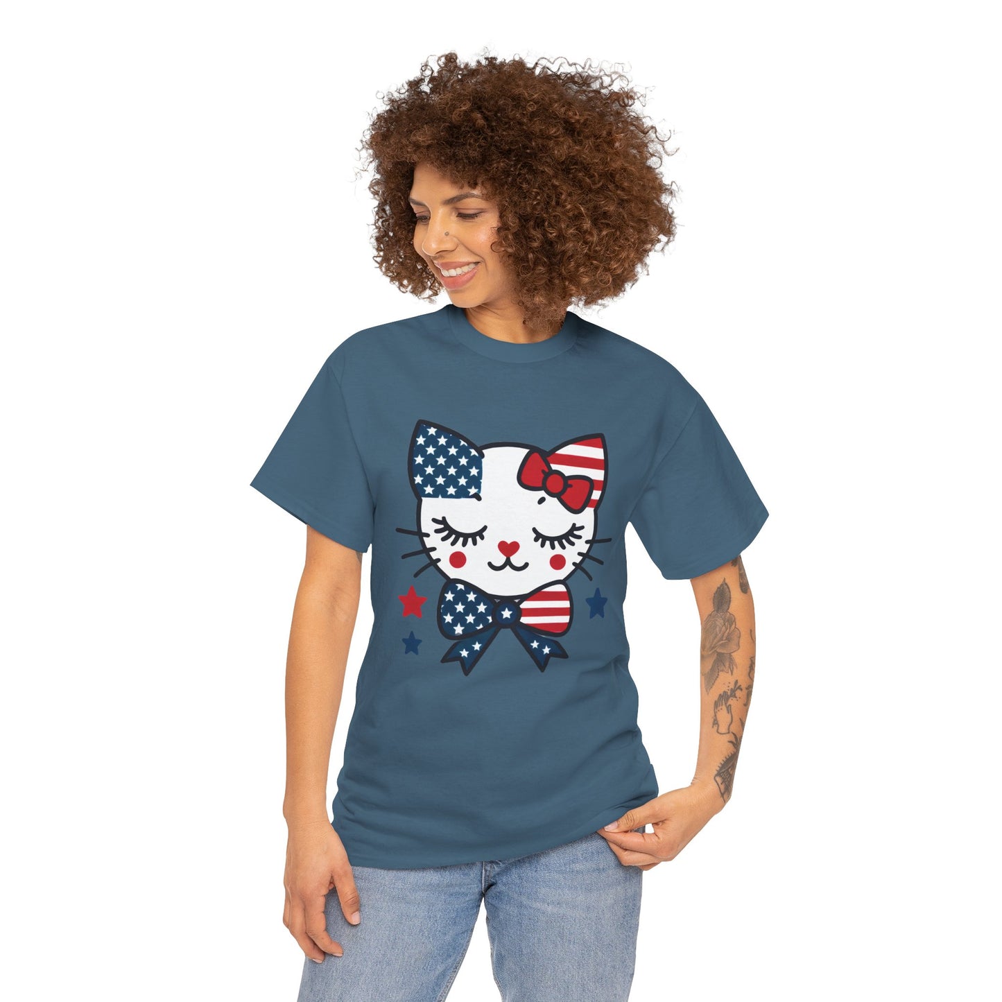 Patriotic Cat Women's Tee, Cute Cat Shirt, Women's T-Shirt, July 4th Outfit, Independence Day Gift, Animal Lover Apparel