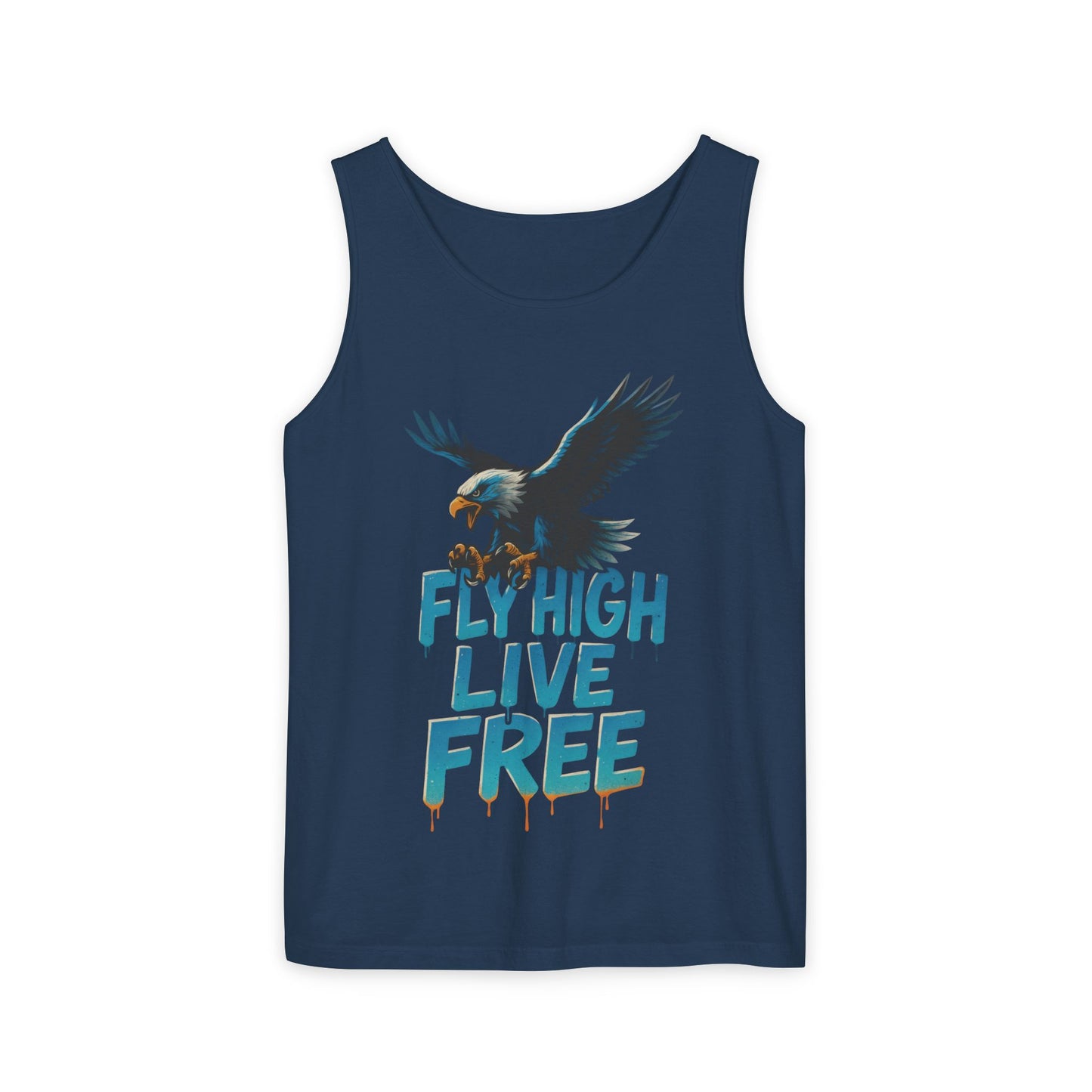 Mens Garment-Dyed Tank Top, Fly High Live Free Eagle Mens Tank Top Gym Wear