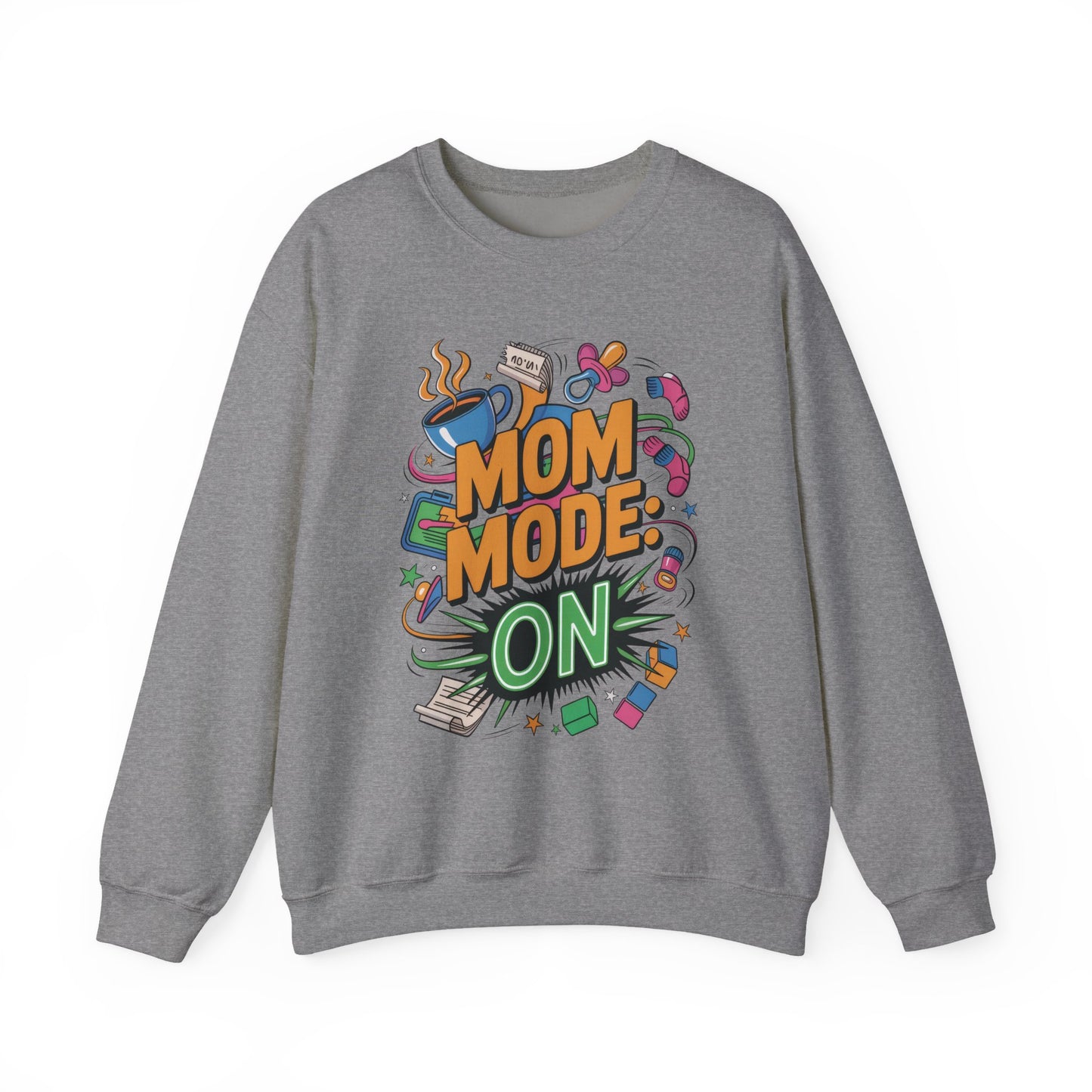 Mom Mode On Crewneck Sweatshirt, Gift for Mom, Mother's Day Humor T-Shirt, Cute Mama Life Graphic Tee, Mother's Day Gift