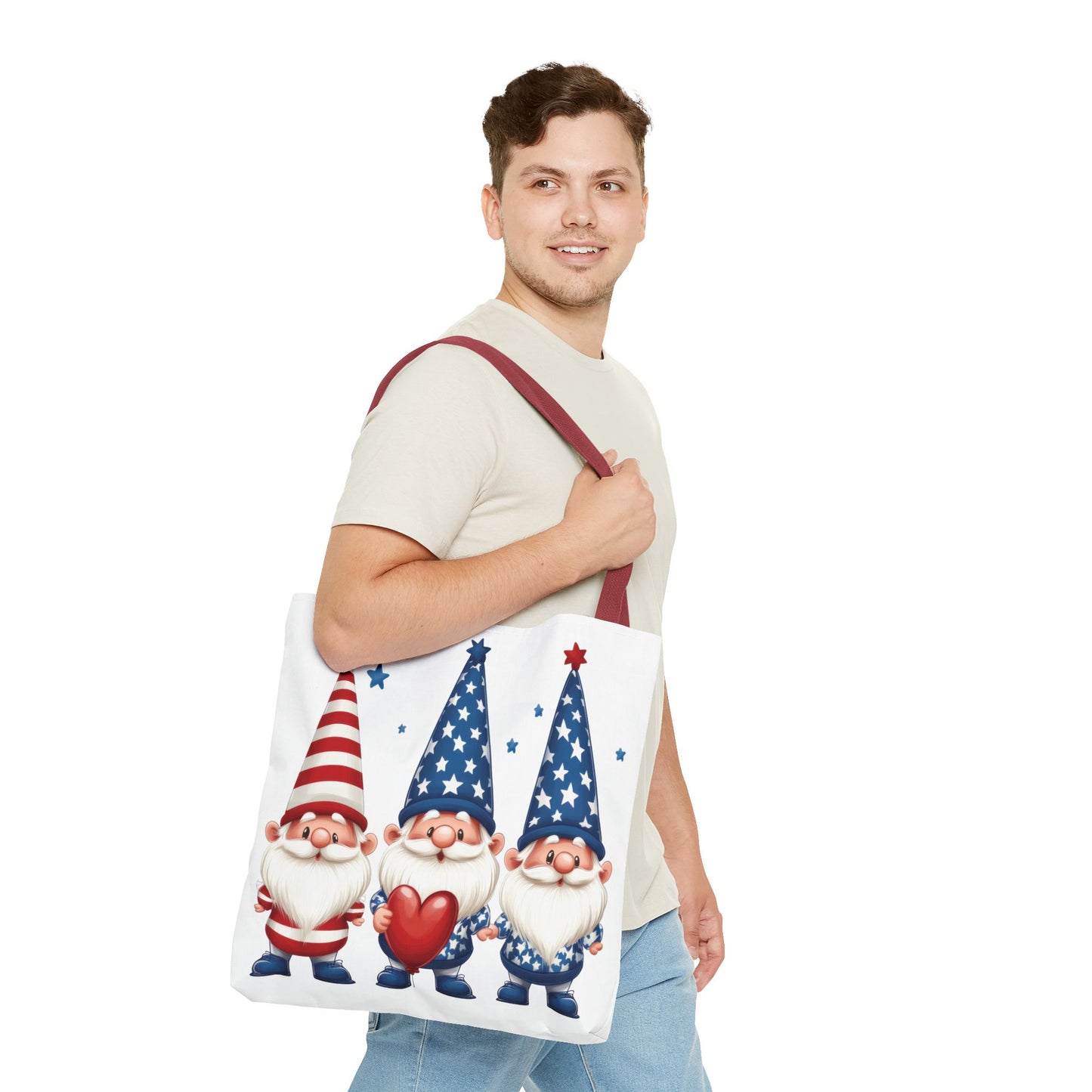 Patriotic Gnome Tote Bag, Stars and Stripes Reusable Grocery Bag, Cute Gnome Summer Bag, Holiday Gift Tote, Eco-Friendly Shopping Bag