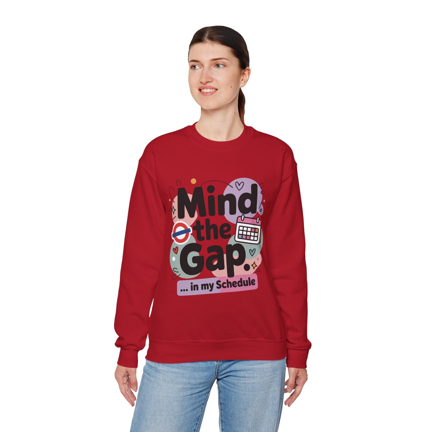 Funny Women's Sweatshirt, Mind The Gap London Tube Inspired, Office Humor Graphic Pullover