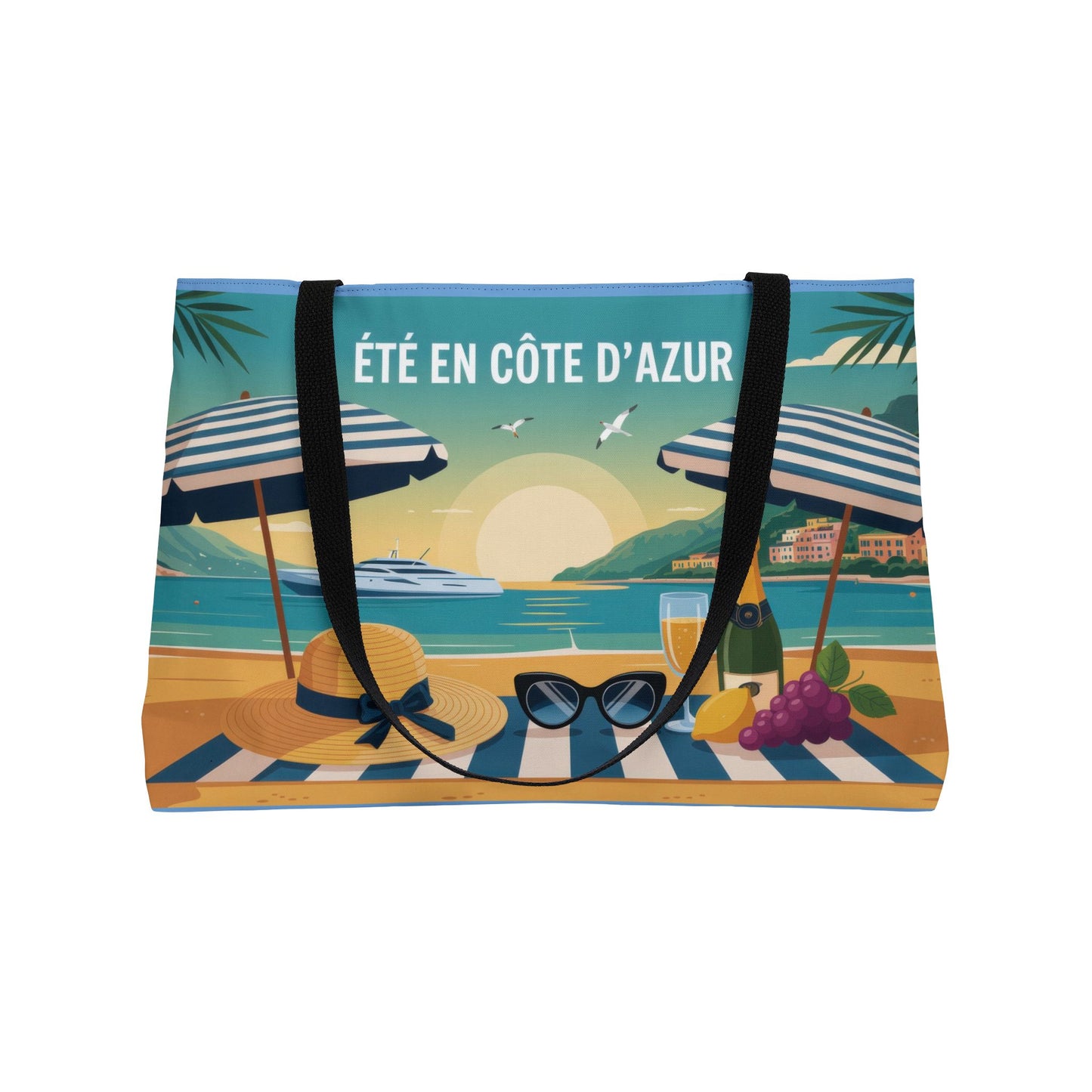 Stylish Summer Weekender Tote Bag, Beach Tote for Travel, Pool Days, Vacation Carryall, Perfect for Gifts, French Riviera themed beach bag