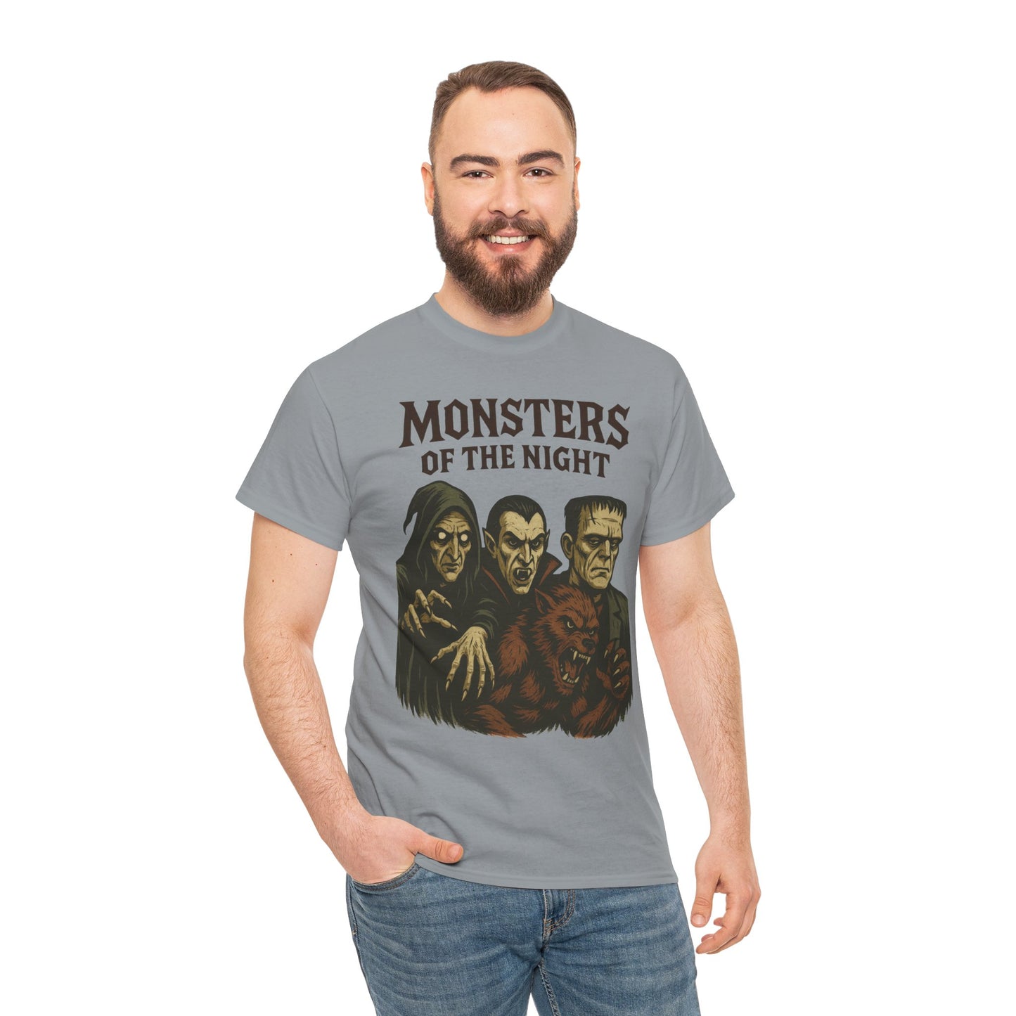 Monsters of the Night Men's T-Shirt, Classic Horror Movie Monsters Graphic Tee, Halloween Shirt